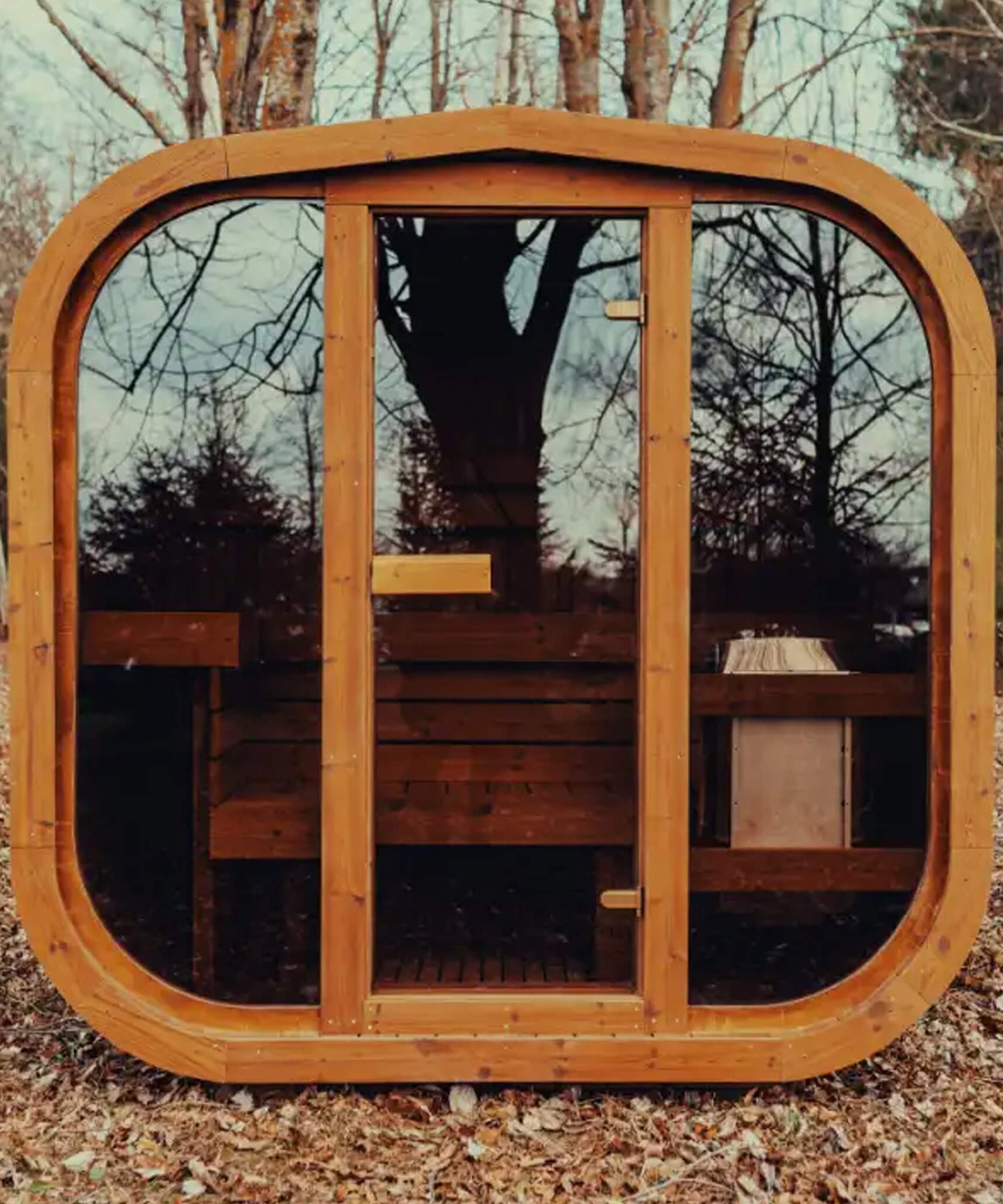 Premium 3-Person Outdoor Scandinavian ThermoWood Cube Sauna Kit With LED Lighting (SAK47582)