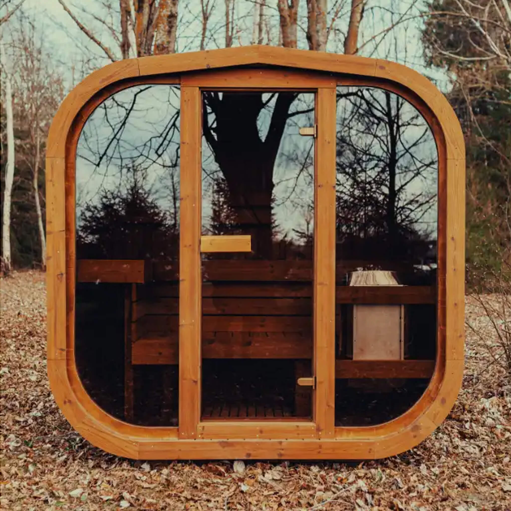 Premium 3-Person Outdoor Scandinavian ThermoWood Cube Sauna Kit With LED Lighting (SAK47582)