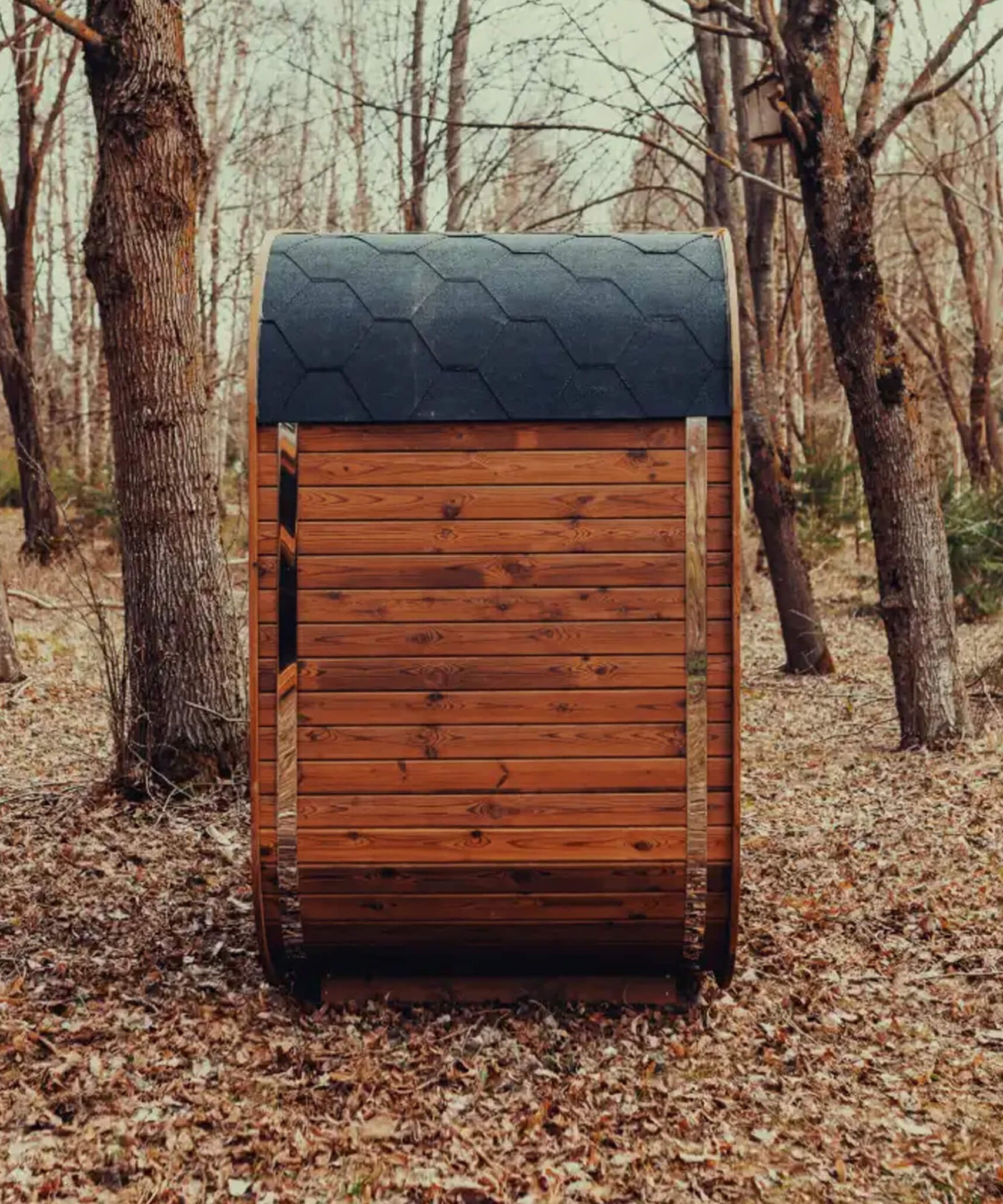 Premium 3-Person Outdoor Scandinavian ThermoWood Cube Sauna Kit With LED Lighting (SAK47582)