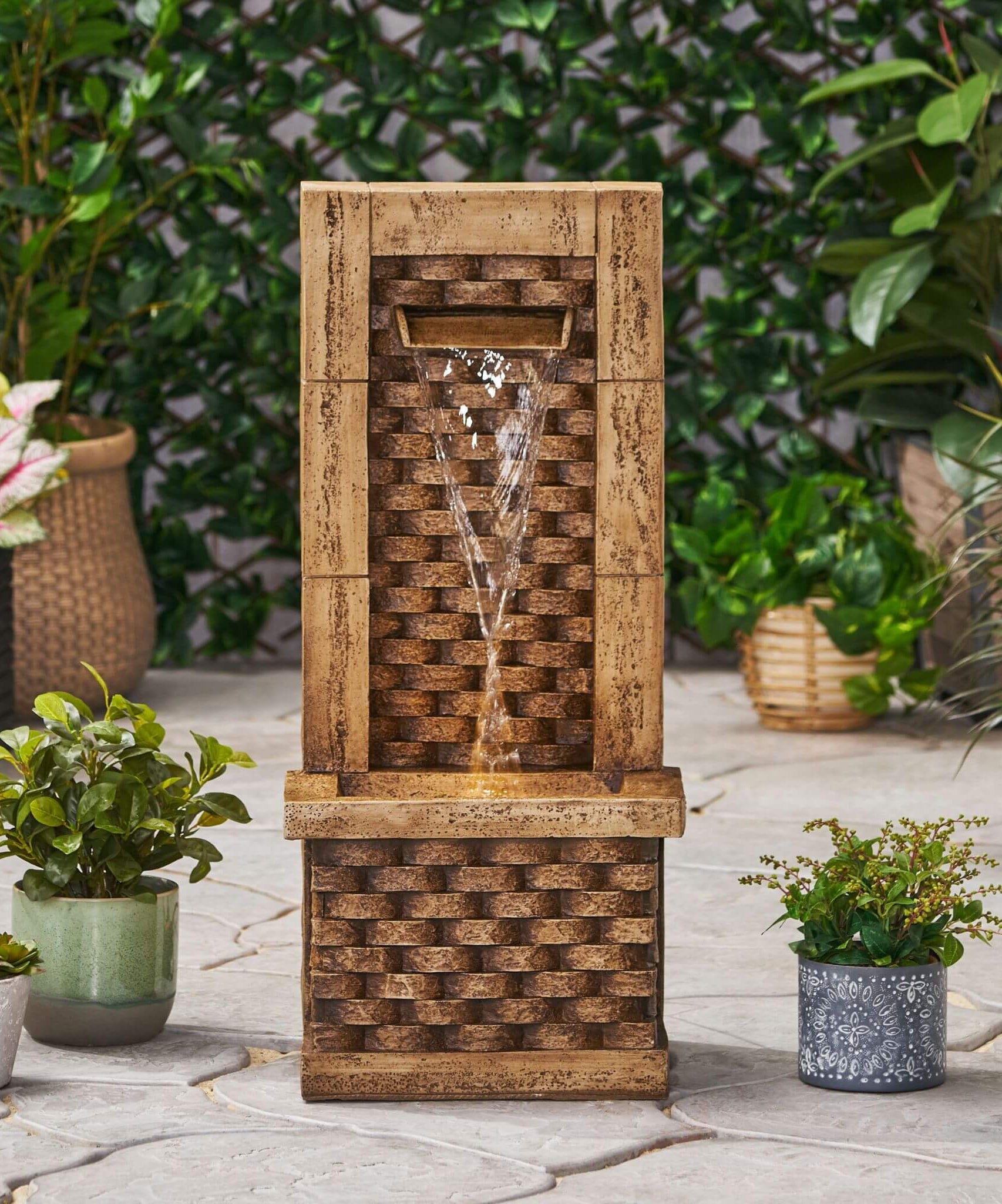 Alora Premium 35-Inch Hand-Crafted Weather-Resistant Waterfall Fountain With LED Lights (SAK86757)