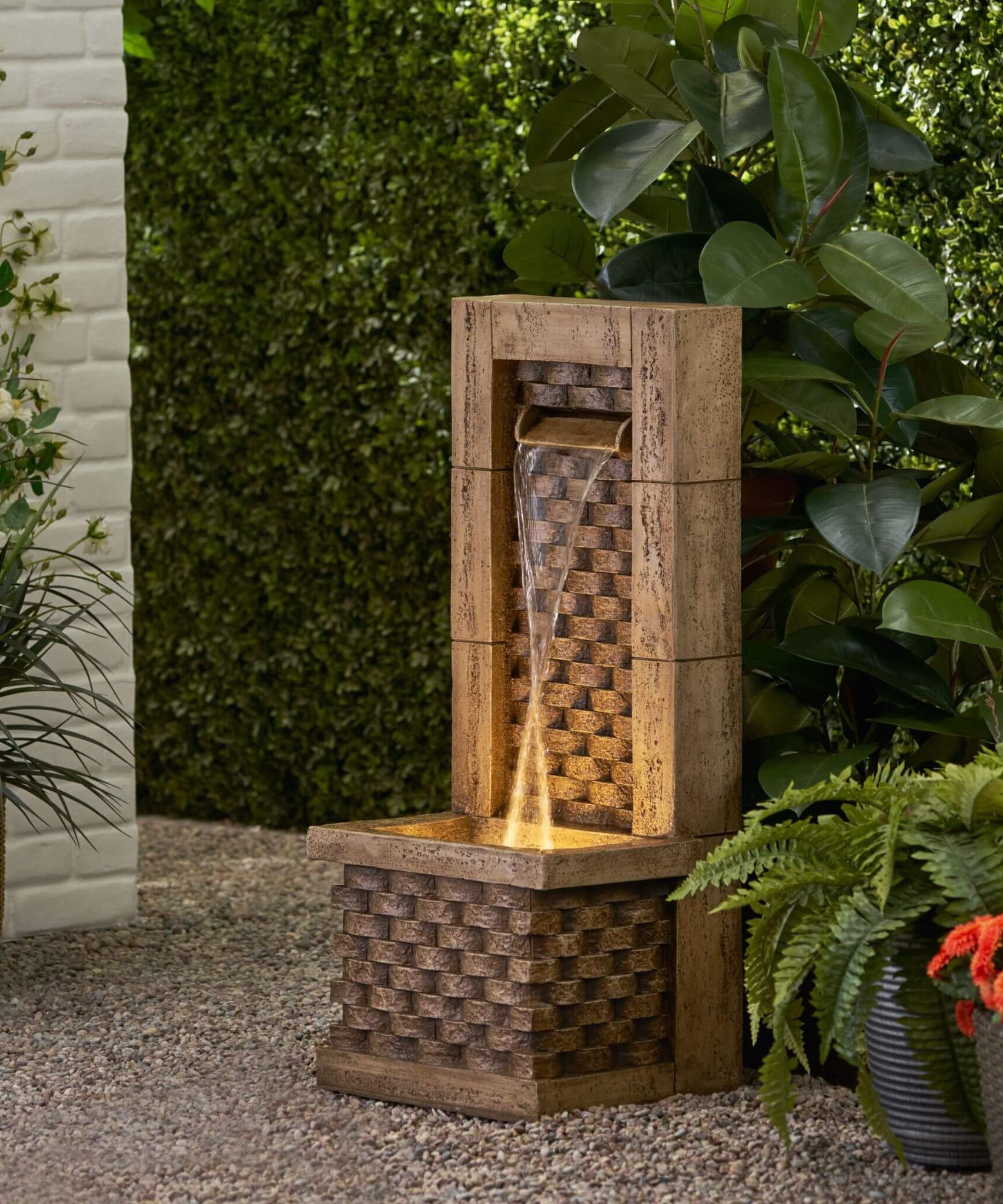 Alora Premium 35-Inch Hand-Crafted Weather-Resistant Waterfall Fountain With LED Lights (SAK86757)