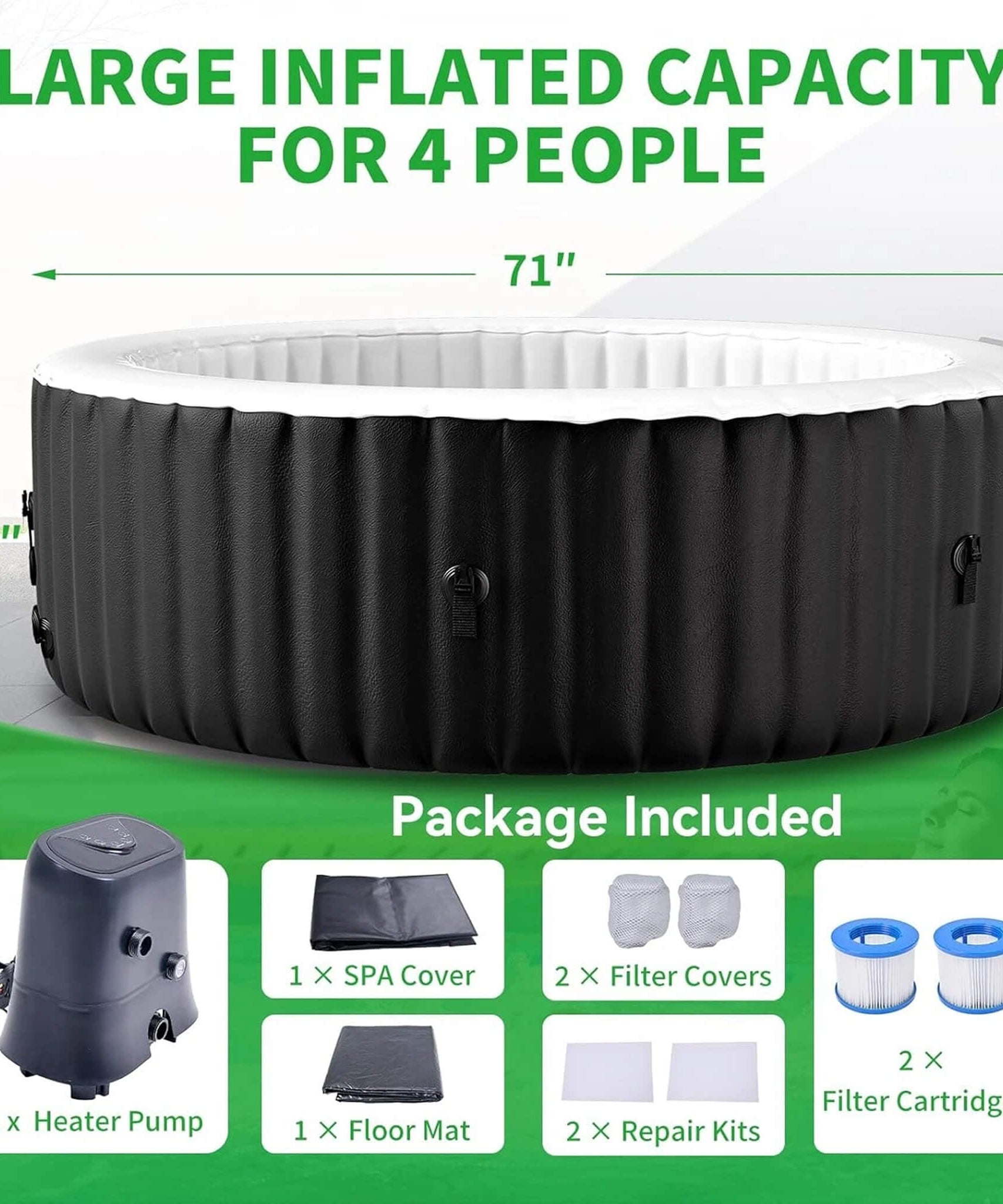 Premium Large 4-Person Inflatable Hot Tub Kit With 8-Color LED Lights (SAK20759)