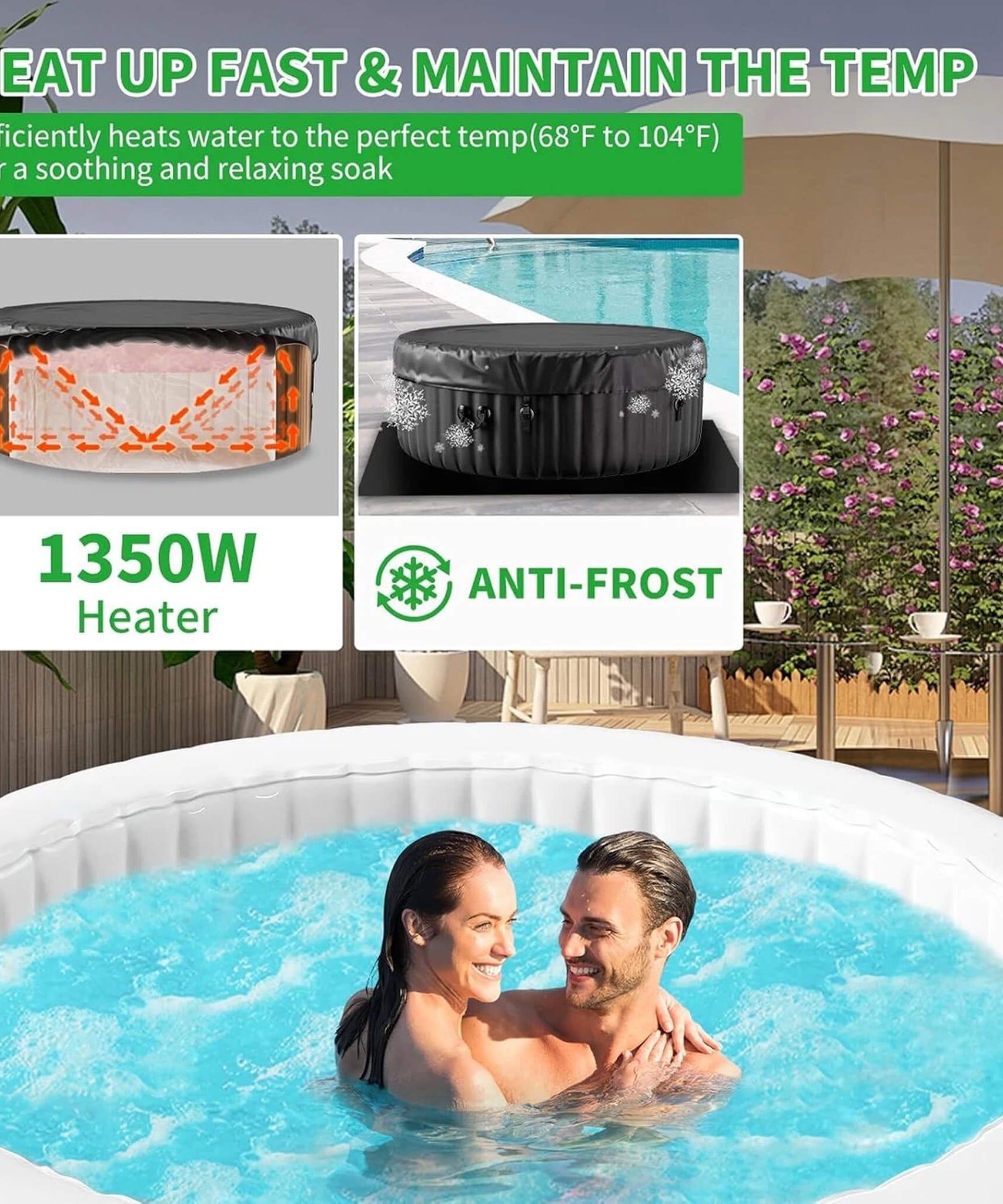 Premium Large 4-Person Inflatable Hot Tub Kit With 8-Color LED Lights (SAK20759)
