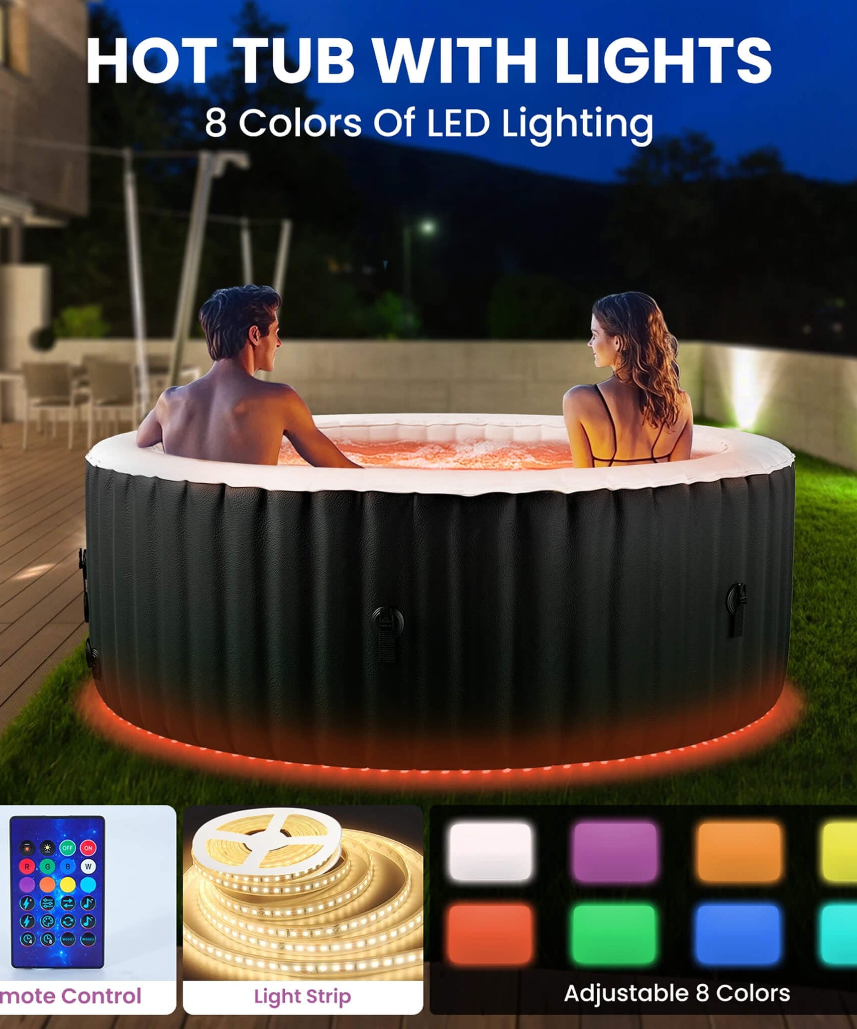 Premium Large 4-Person Inflatable Hot Tub Kit With 8-Color LED Lights (SAK20759)