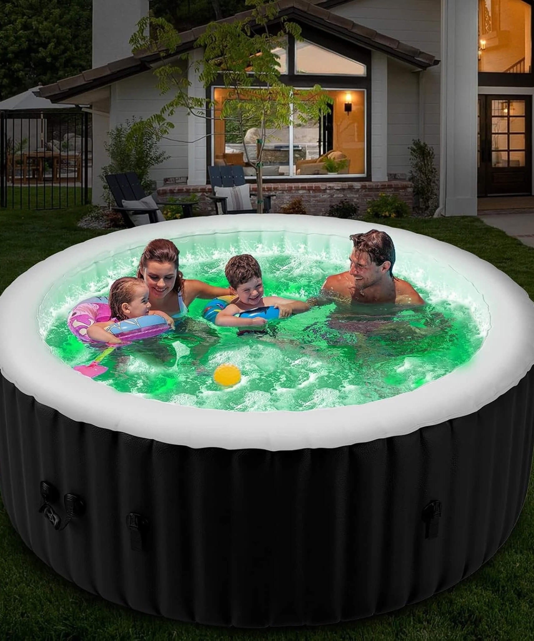 Premium Large 4-Person Inflatable Hot Tub Kit With 8-Color LED Lights (SAK20759)