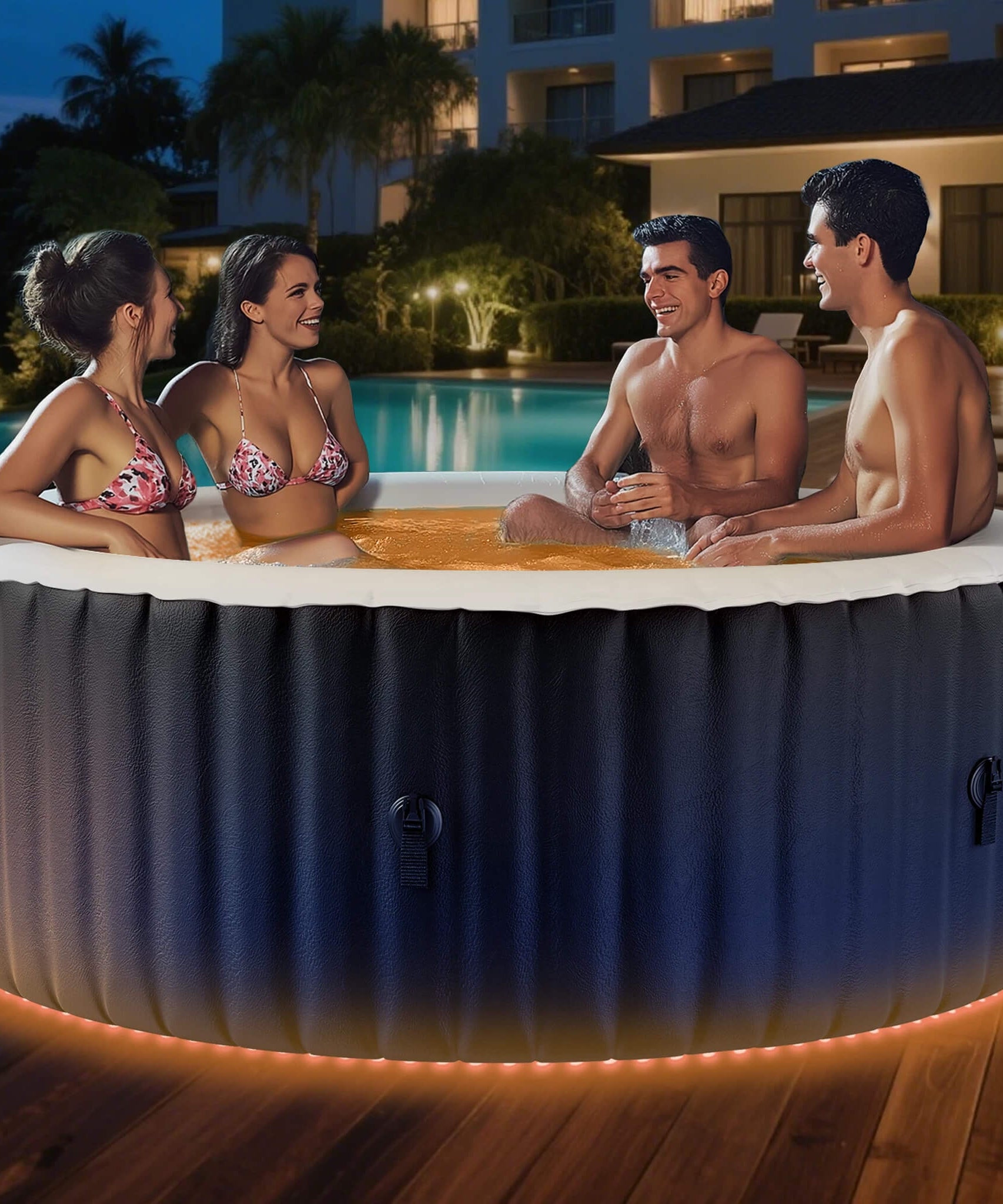 Premium Large 4-Person Inflatable Hot Tub Kit With 8-Color LED Lights (SAK20759)