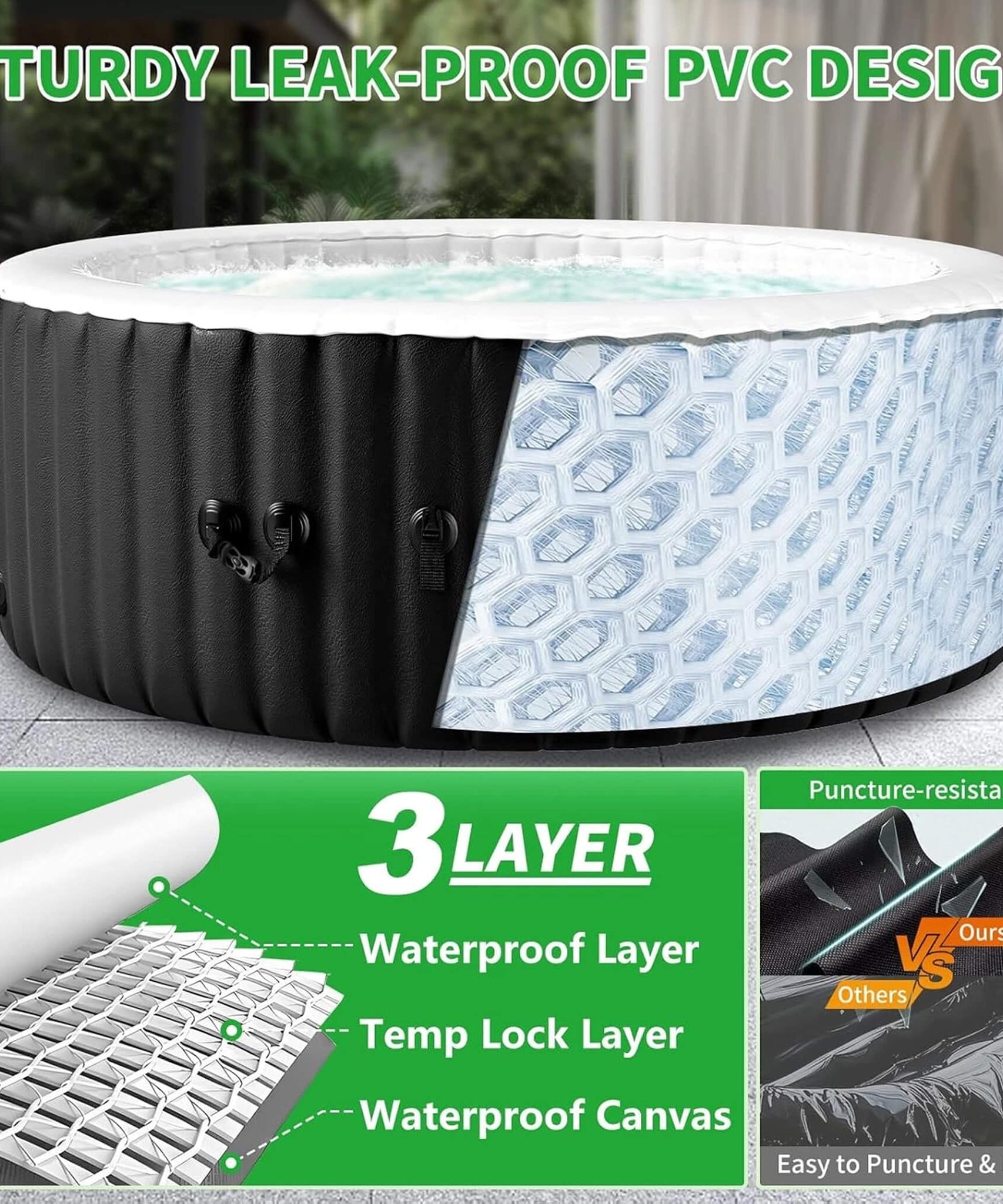 Premium Large 4-Person Inflatable Hot Tub Kit With 8-Color LED Lights (SAK20759)