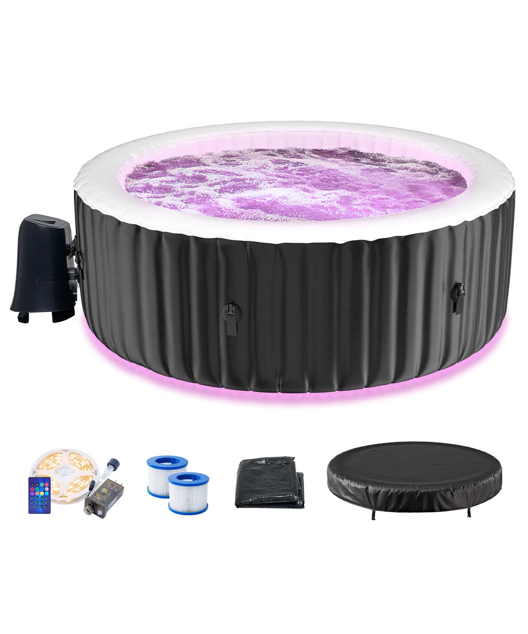 Premium Large 4-Person Inflatable Hot Tub Kit With 8-Color LED Lights (SAK20759)