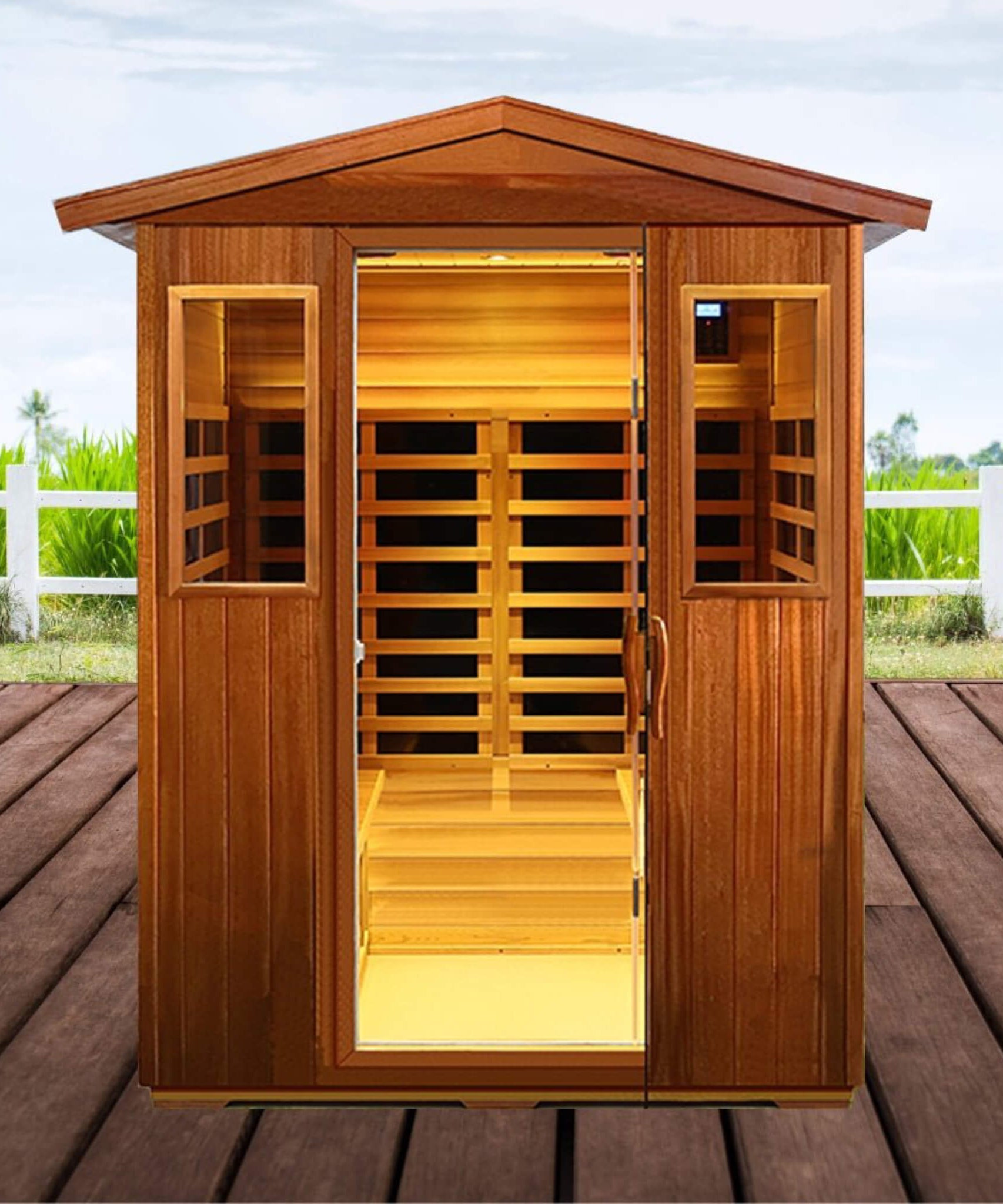 Thermoa Valois Premium 4-Person 2050W Luxury Low EMF Outdoor FAR Infrared Home Sauna With Bluetooth Audio (SAK15372)