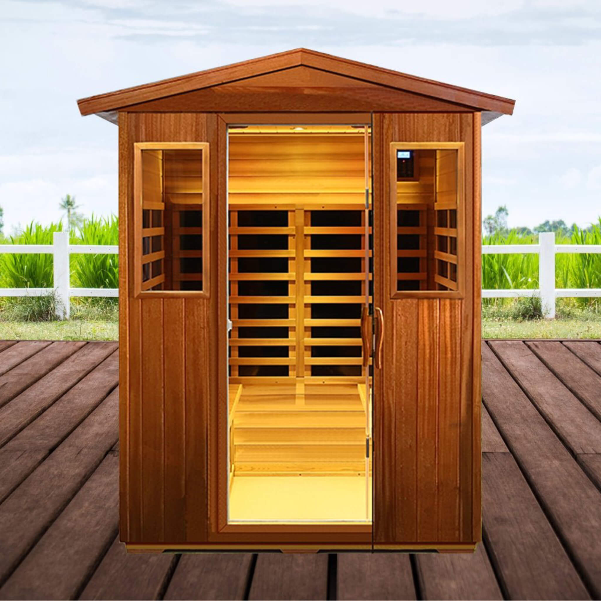 Thermoa Valois Premium 4-Person 2050W Luxury Low EMF Outdoor FAR Infrared Home Sauna With Bluetooth Audio (SAK15372)