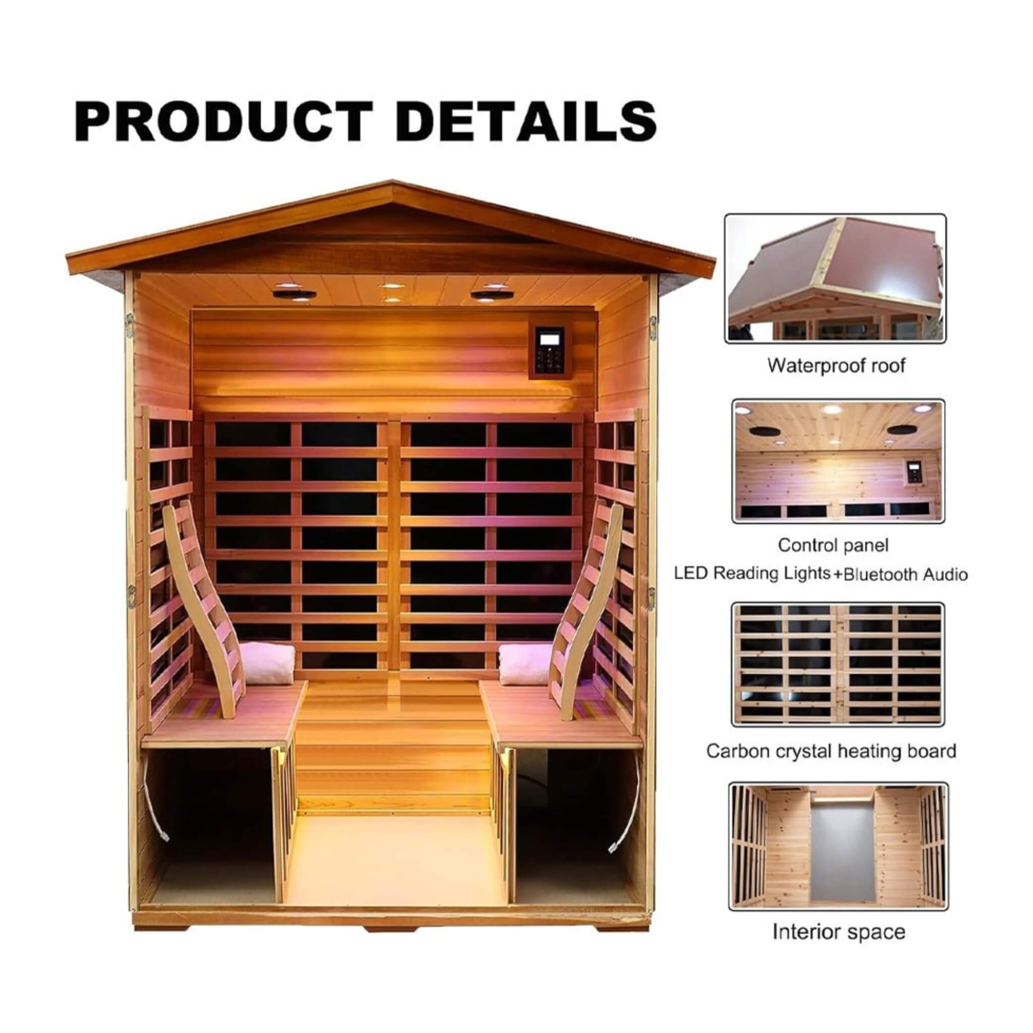 Thermoa Valois Premium 4-Person 2050W Luxury Low EMF Outdoor FAR Infrared Home Sauna With Bluetooth Audio (SAK15372)