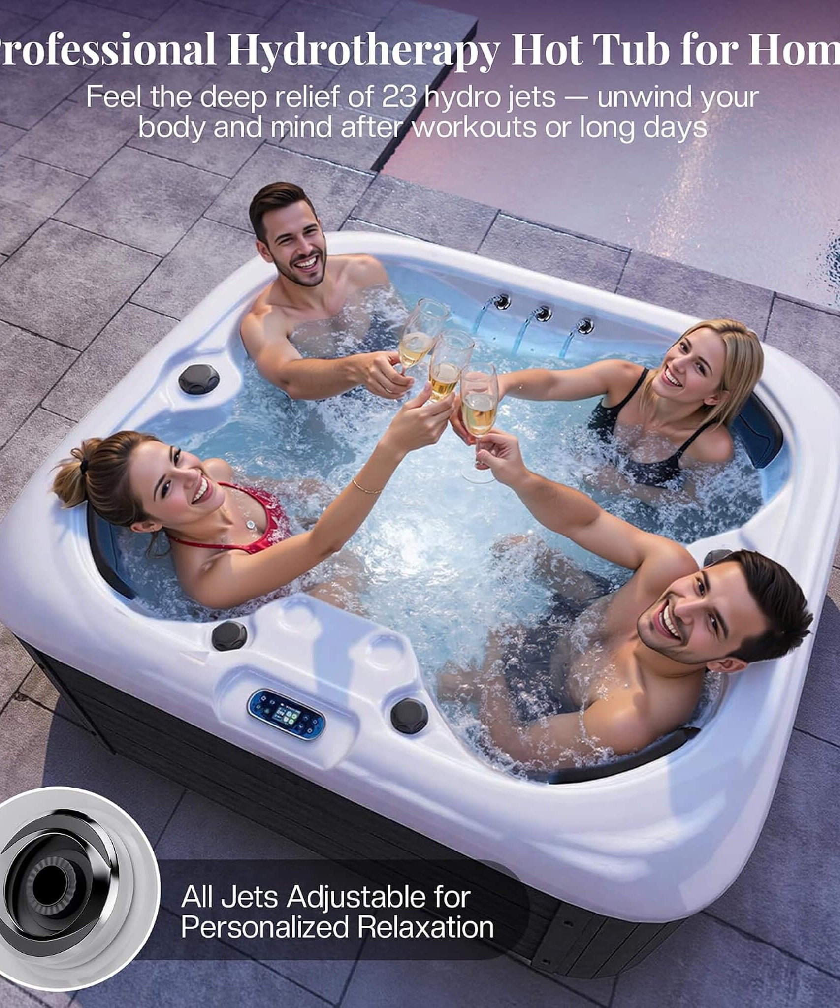 Nuvia Premium 4-Person Outdoor Hot Tub W/ 23 Stainless Steel Jets (SAK29185)