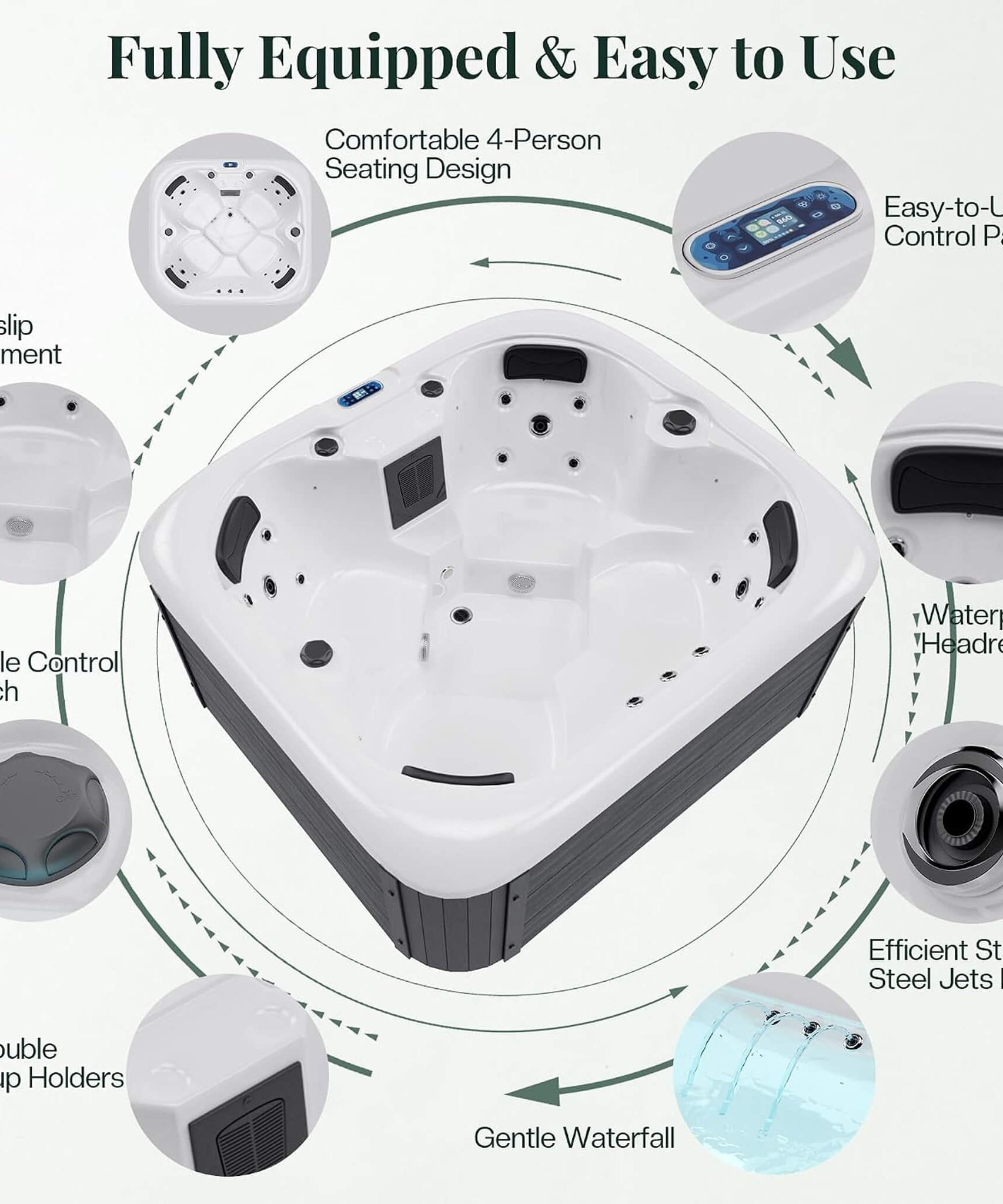 Nuvia Premium 4-Person Outdoor Hot Tub W/ 23 Stainless Steel Jets (SAK29185)