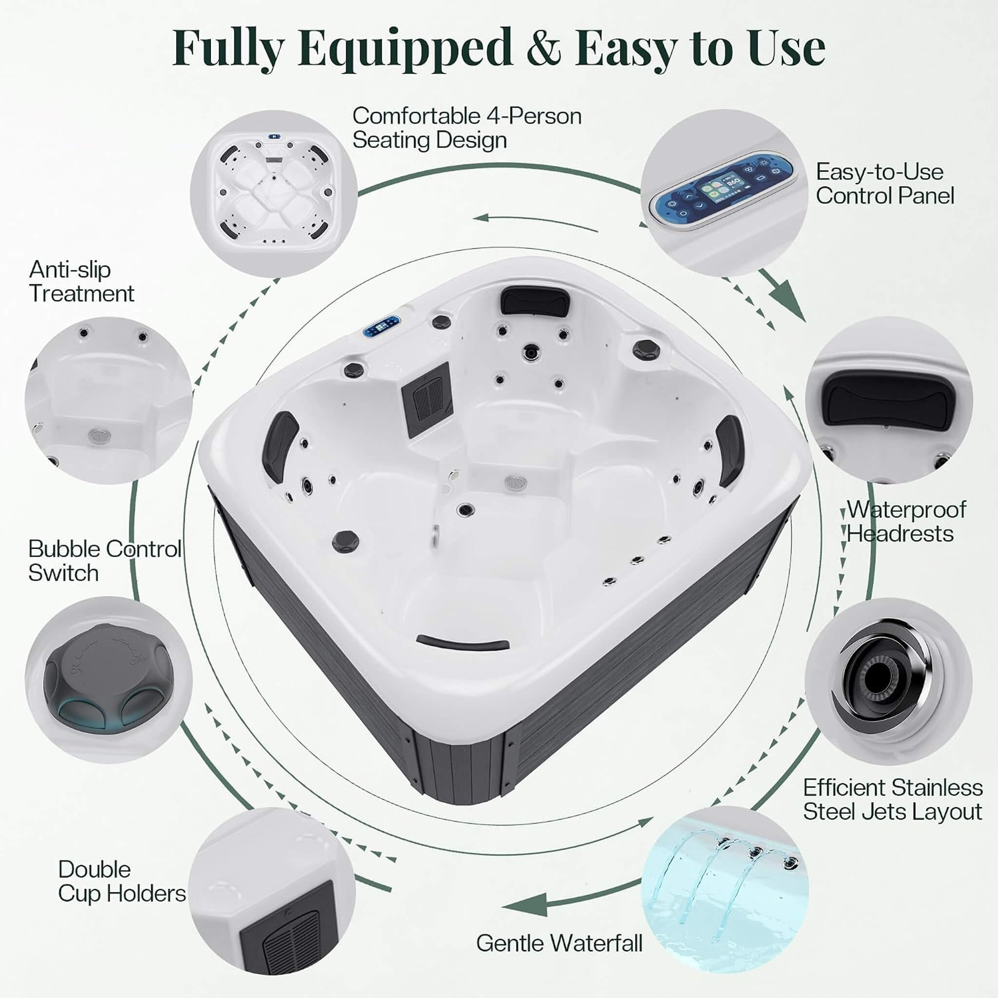 Nuvia Premium 4-Person Outdoor Hot Tub W/ 23 Stainless Steel Jets (SAK29185)