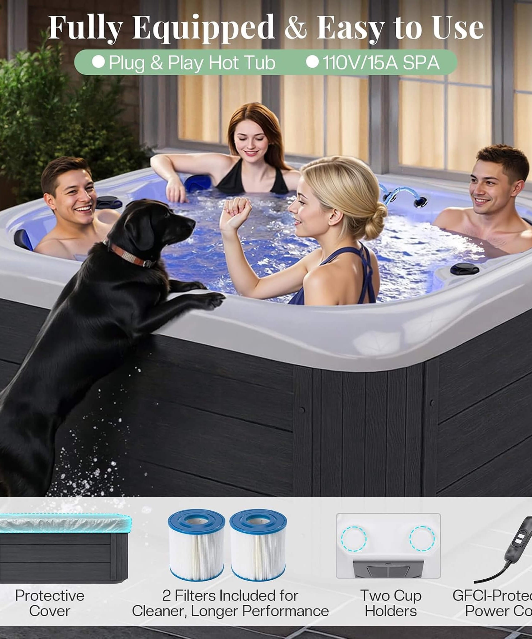 Nuvia Premium 4-Person Outdoor Hot Tub W/ 23 Stainless Steel Jets (SAK29185)