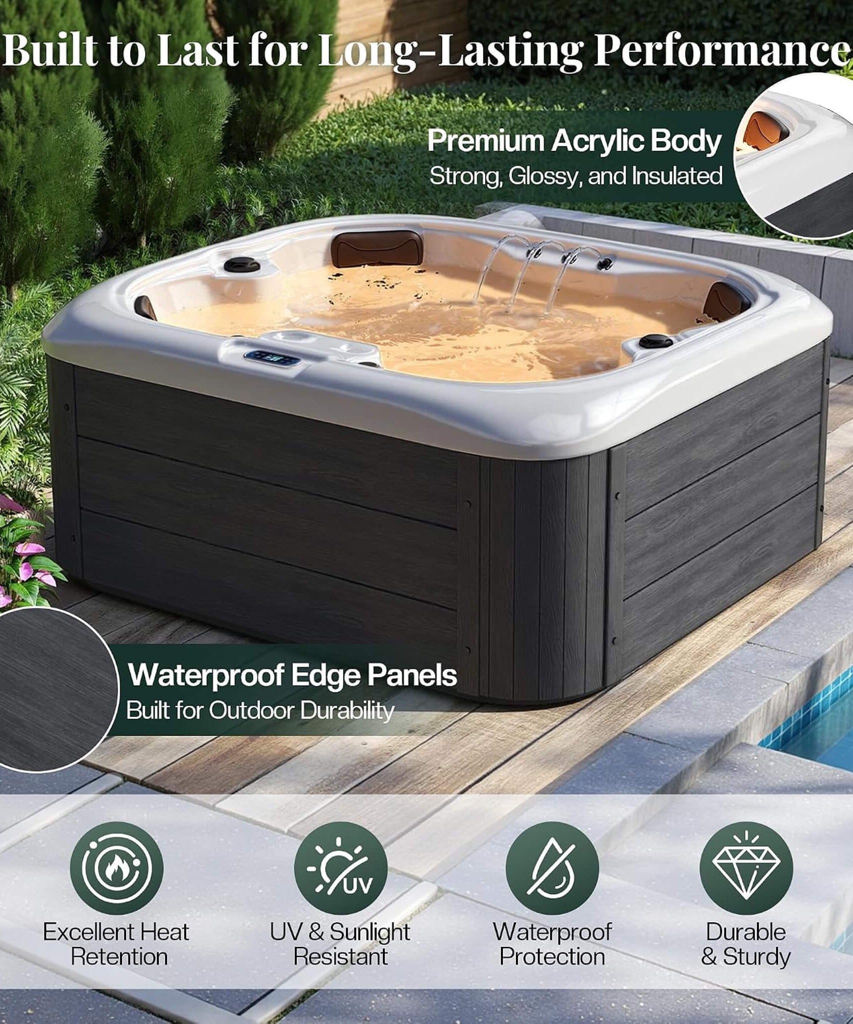 Nuvia Premium 4-Person Outdoor Hot Tub W/ 23 Stainless Steel Jets (SAK29185)