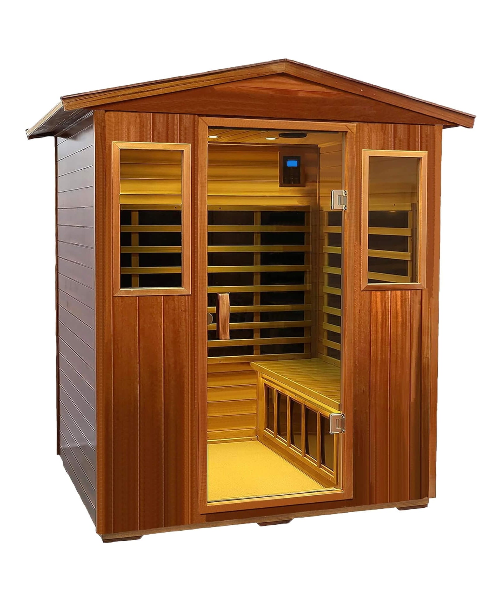 Thermora Moretti 4-Person Outdoor Mahogany Full Spectrum Ultra-Low EMF FAR Infrared Sauna With Chromotherapy And Bluetooth Speakers (SAK98263)