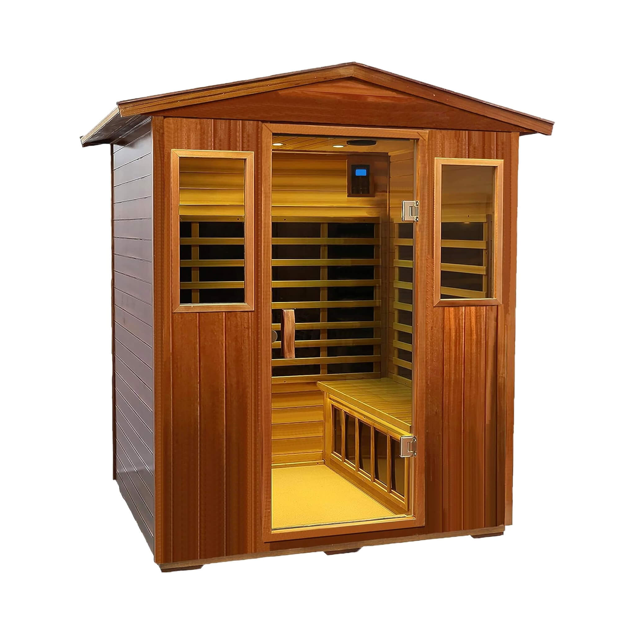 Thermora Moretti 4-Person Outdoor Mahogany Full Spectrum Ultra-Low EMF FAR Infrared Sauna With Chromotherapy And Bluetooth Speakers (SAK98263)