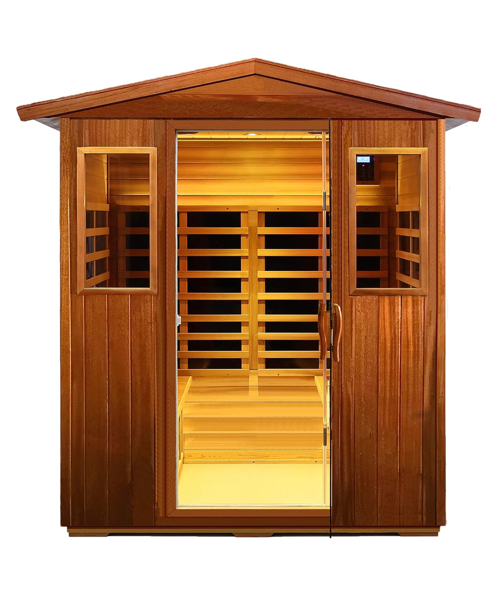 Thermora Moretti 4-Person Outdoor Mahogany Full Spectrum Ultra-Low EMF FAR Infrared Sauna With Chromotherapy And Bluetooth Speakers (SAK98263)