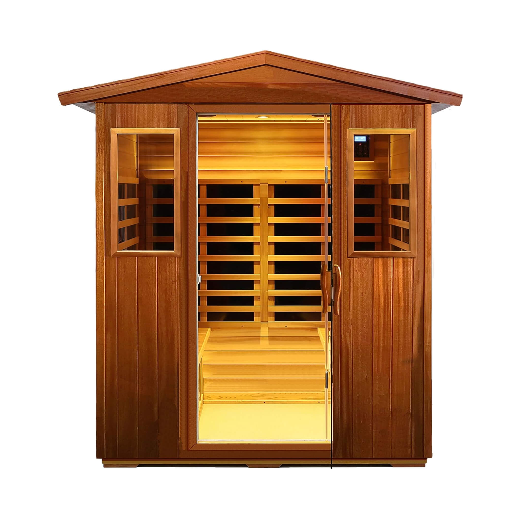 Thermora Moretti 4-Person Outdoor Mahogany Full Spectrum Ultra-Low EMF FAR Infrared Sauna With Chromotherapy And Bluetooth Speakers (SAK98263)