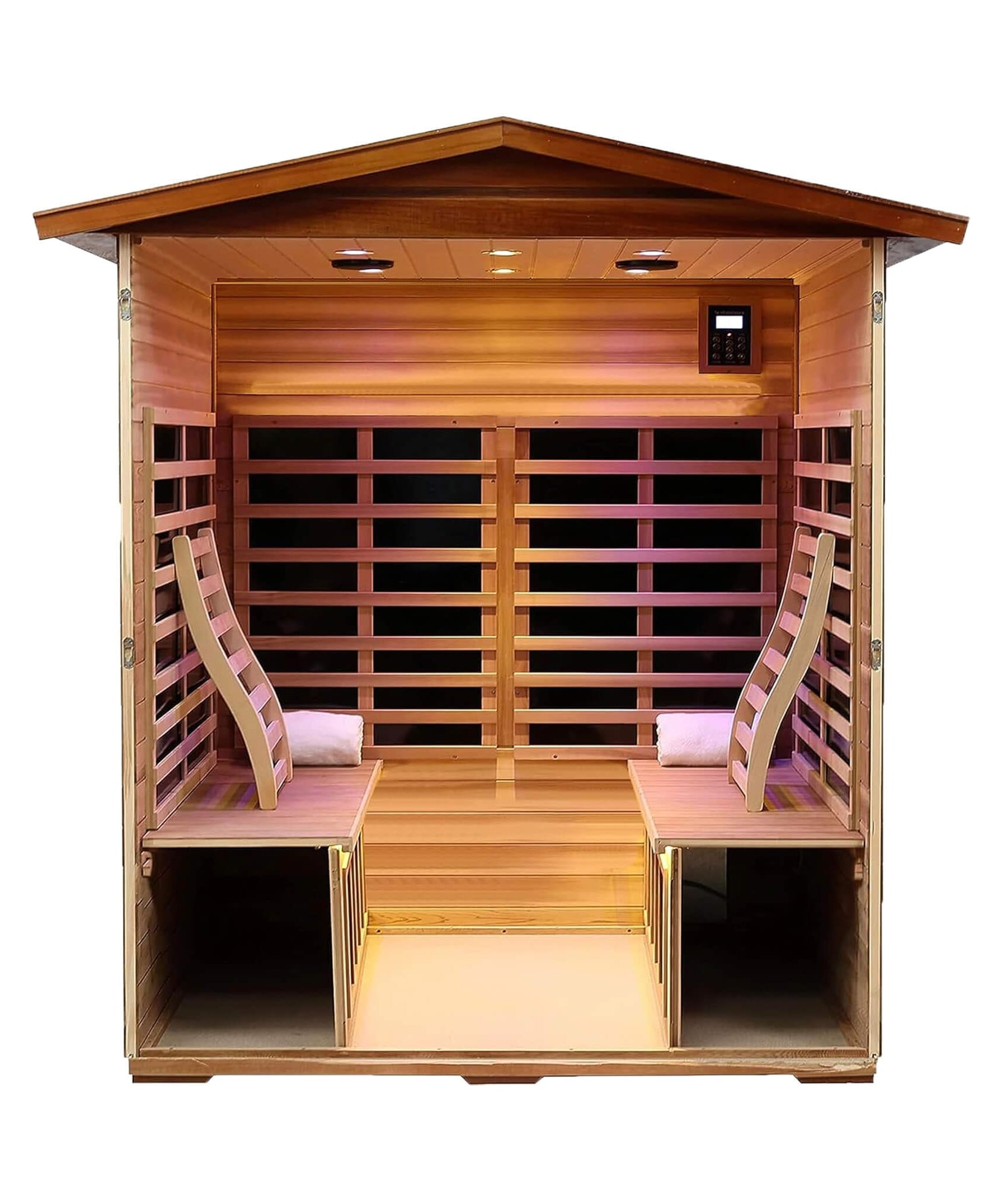 Thermora Moretti 4-Person Outdoor Mahogany Full Spectrum Ultra-Low EMF FAR Infrared Sauna With Chromotherapy And Bluetooth Speakers (SAK98263)