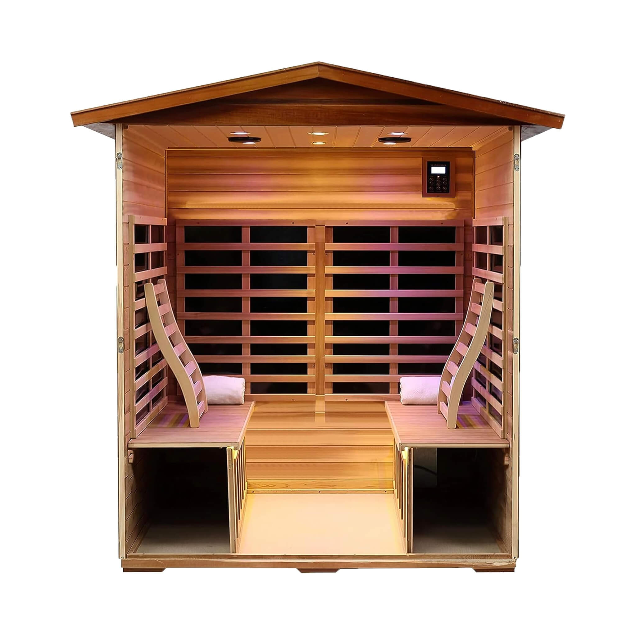 Thermora Moretti 4-Person Outdoor Mahogany Full Spectrum Ultra-Low EMF FAR Infrared Sauna With Chromotherapy And Bluetooth Speakers (SAK98263)