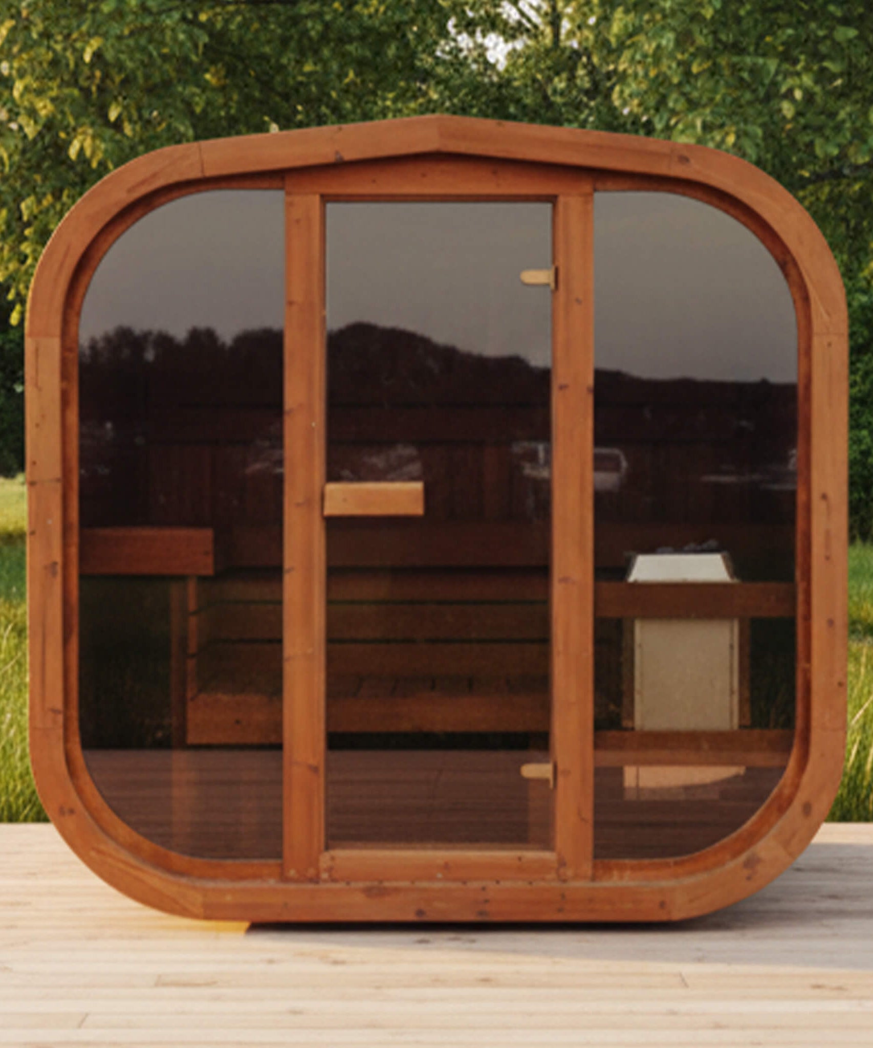 Premium 4-Person Outdoor Scandinavian ThermoWood Cube Sauna Kit With LED Lighting (SAK25470)