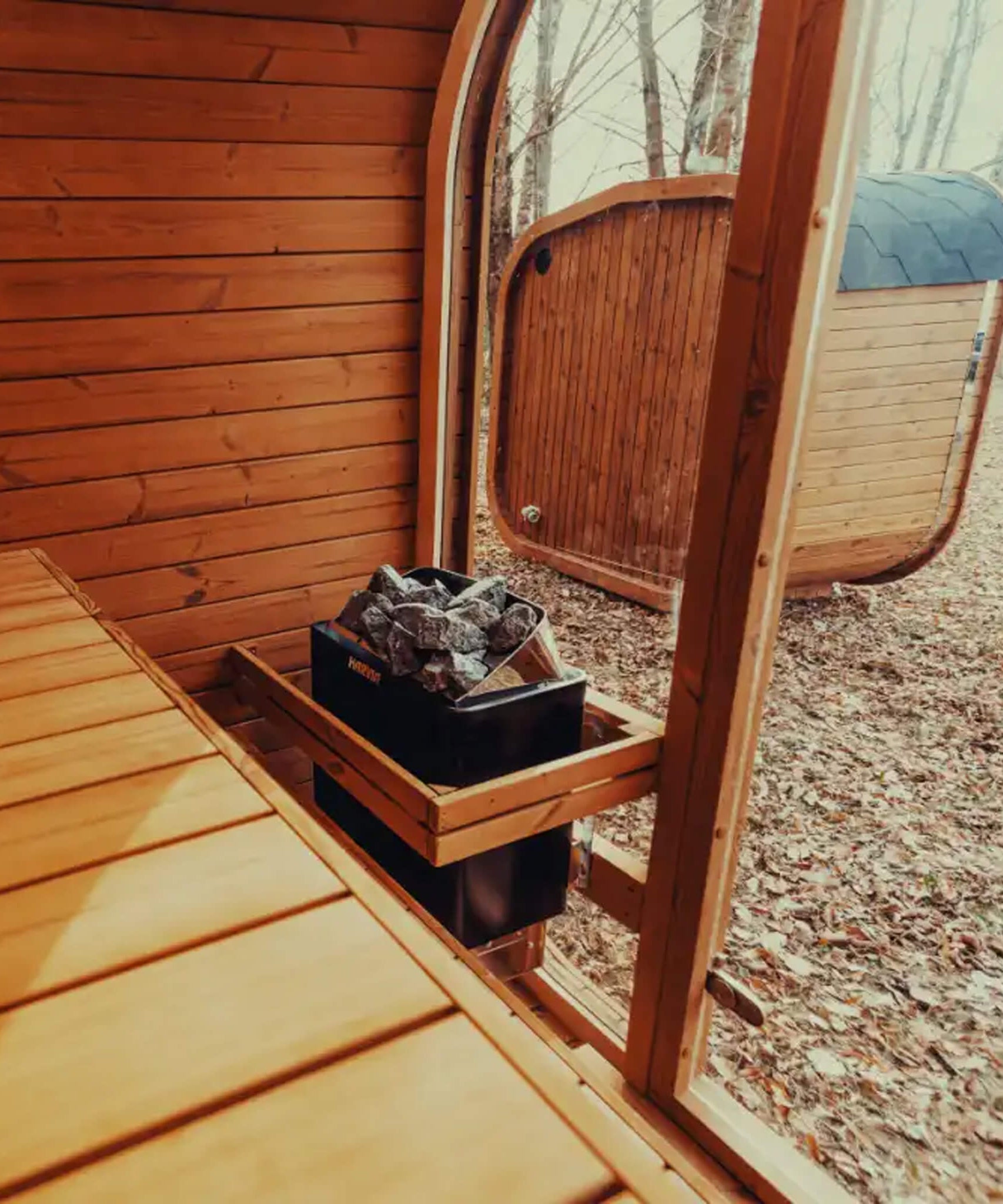 Premium 4-Person Outdoor Scandinavian ThermoWood Cube Sauna Kit With LED Lighting (SAK25470)