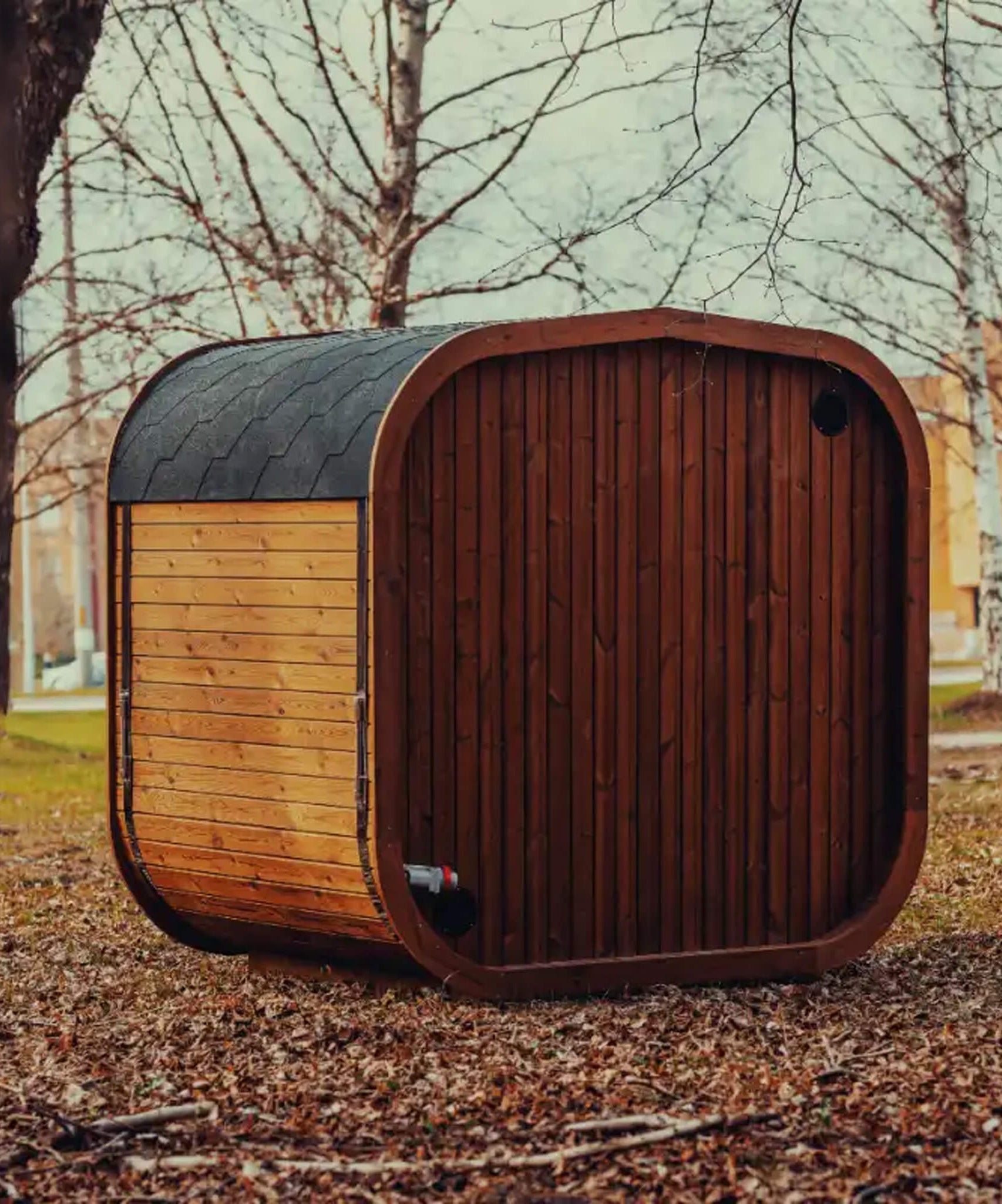 Premium 4-Person Outdoor Scandinavian ThermoWood Cube Sauna Kit With LED Lighting (SAK25470)
