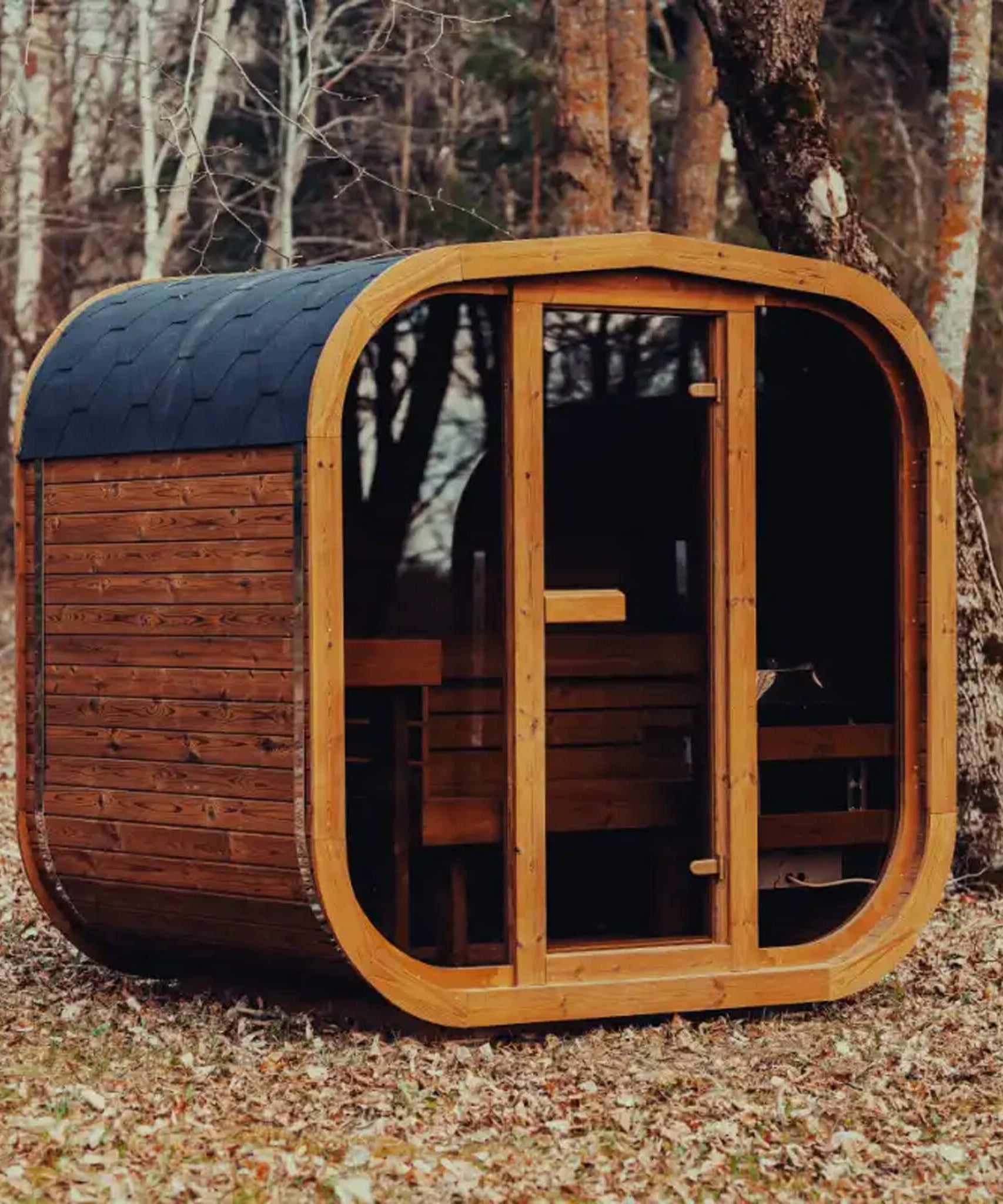 Premium 4-Person Outdoor Scandinavian ThermoWood Cube Sauna Kit With LED Lighting (SAK25470)