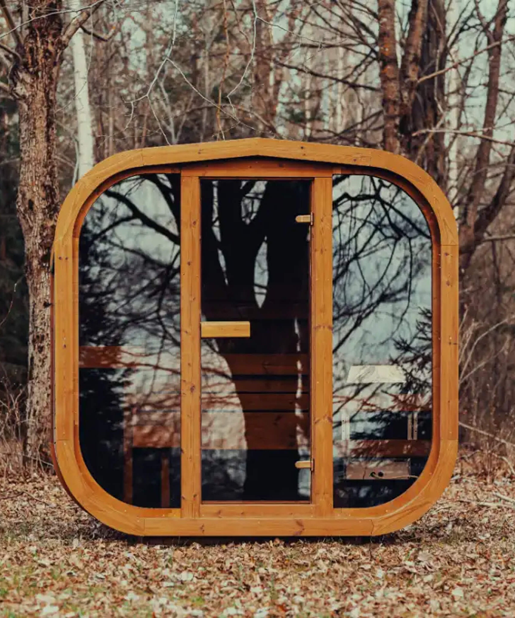 Premium 4-Person Outdoor Scandinavian ThermoWood Cube Sauna Kit With LED Lighting (SAK25470)
