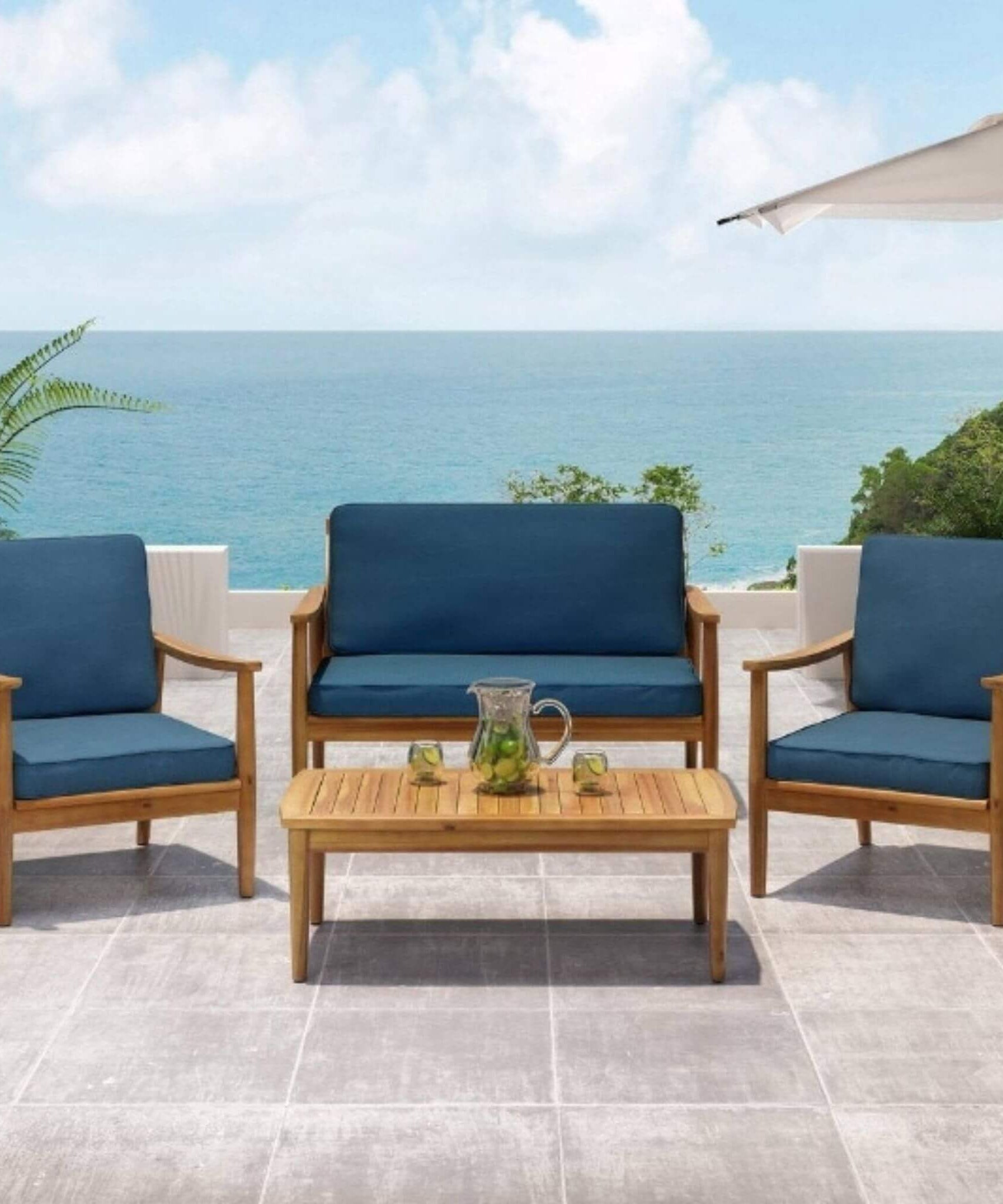 Alora Premium 4-Piece Wooden Outdoor Patio Conversation Seating Set With Cushions (SAK31469)