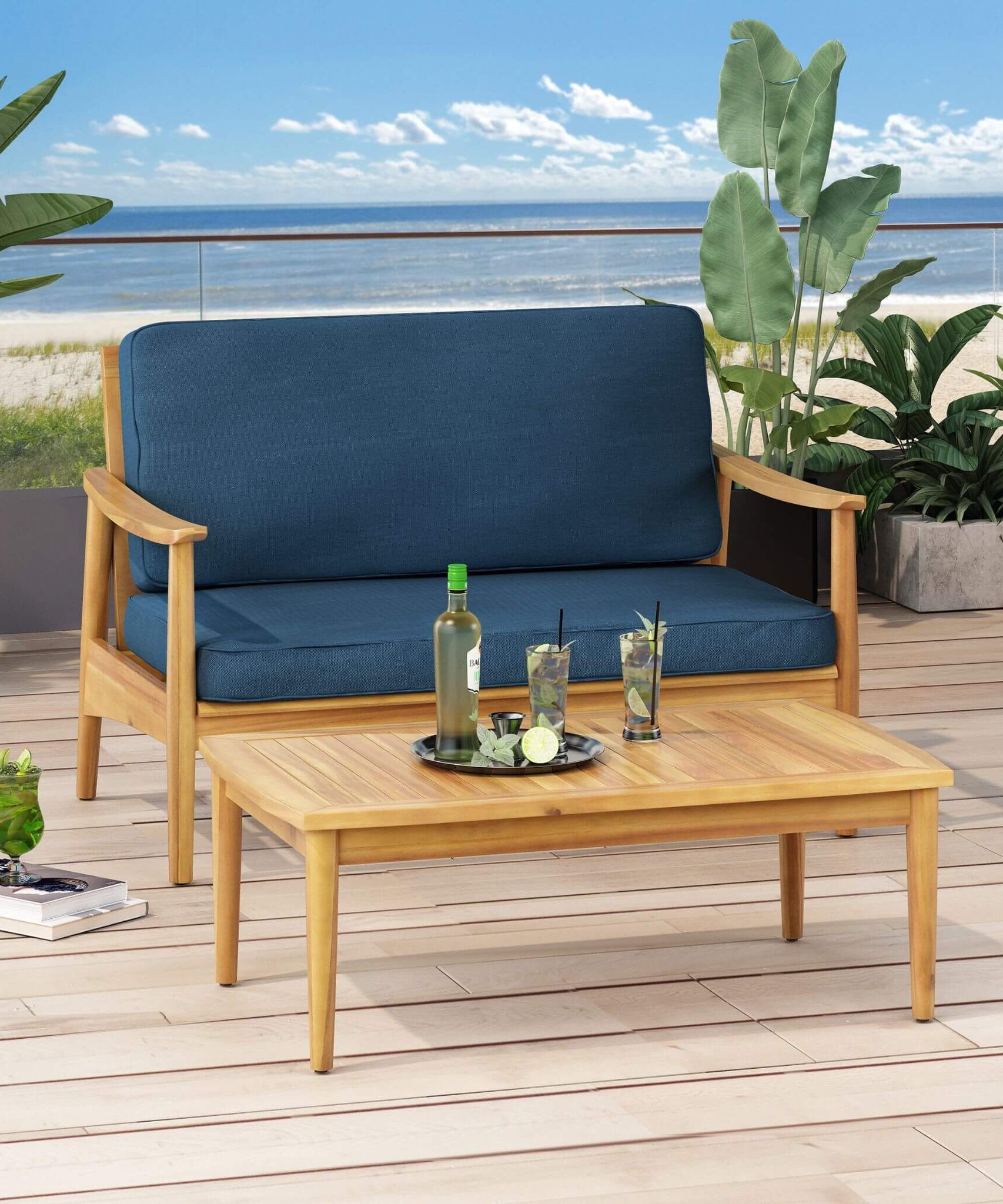 Alora Premium 4-Piece Wooden Outdoor Patio Conversation Seating Set With Cushions (SAK31469)
