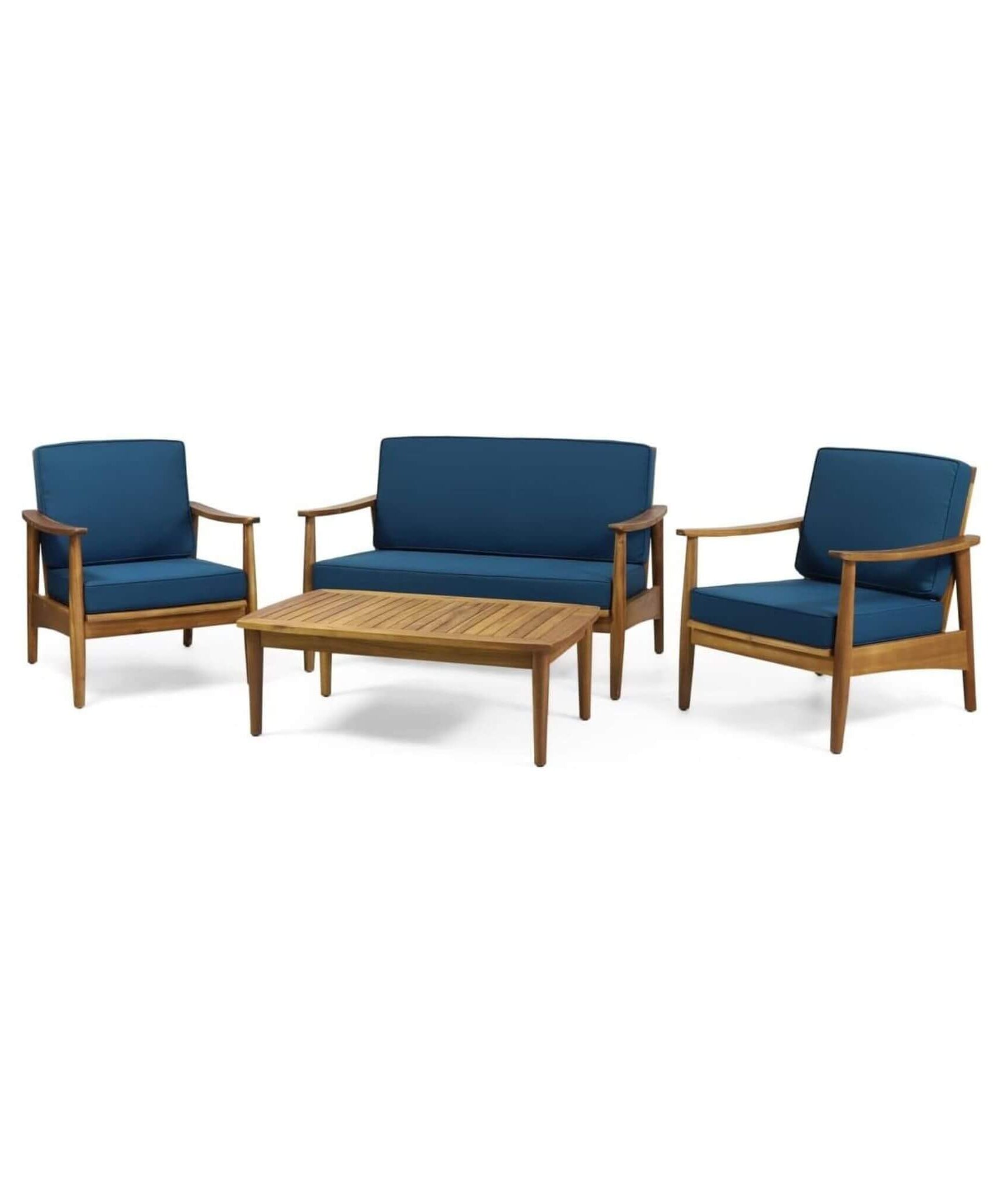 Alora Premium 4-Piece Wooden Outdoor Patio Conversation Seating Set With Cushions (SAK31469)