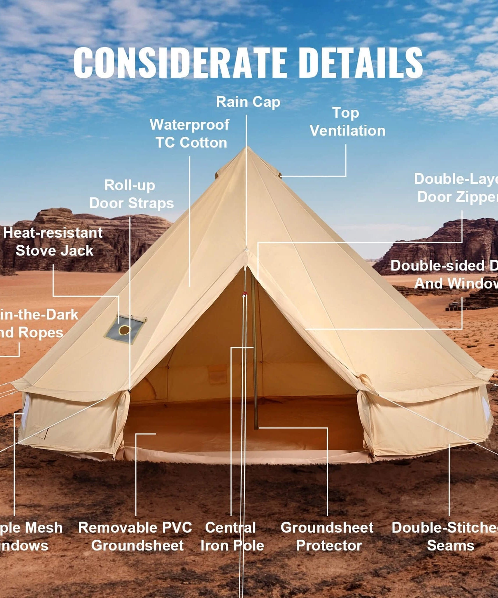 Premium 4-Season Camping Canvas Bell Yurt Tent With Stove Jack (SAK47589)