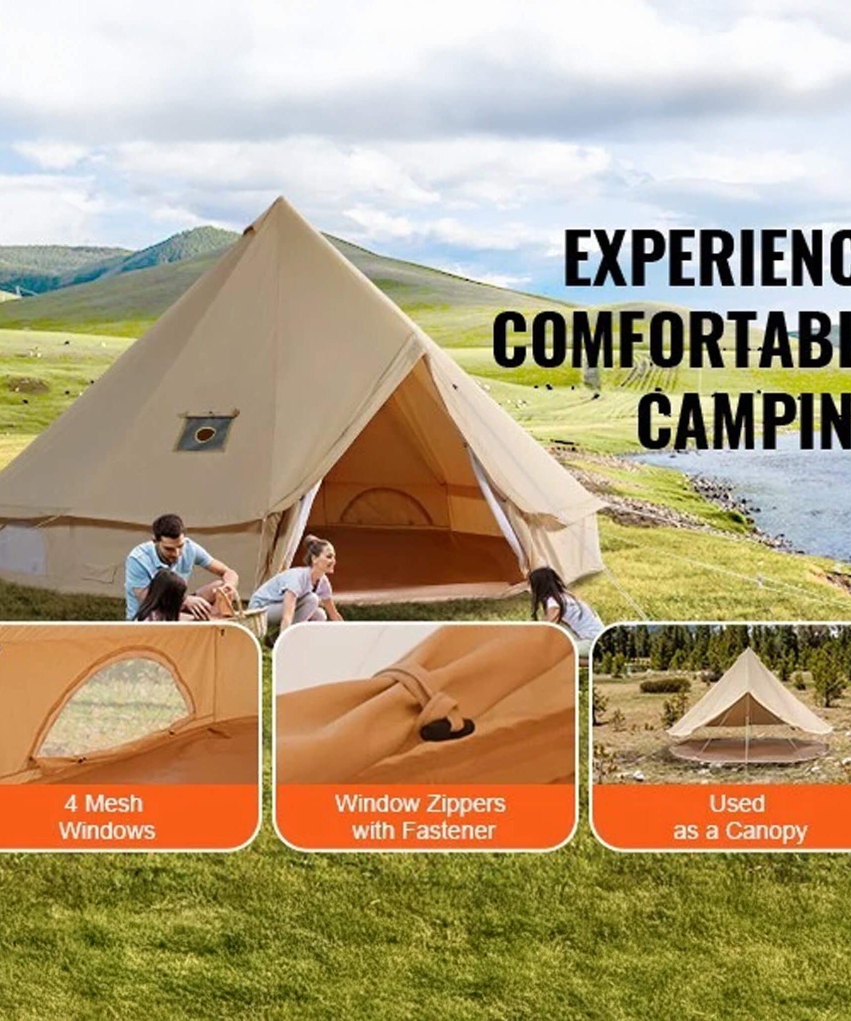 Premium 4-Season Camping Canvas Bell Yurt Tent With Stove Jack (SAK47589)