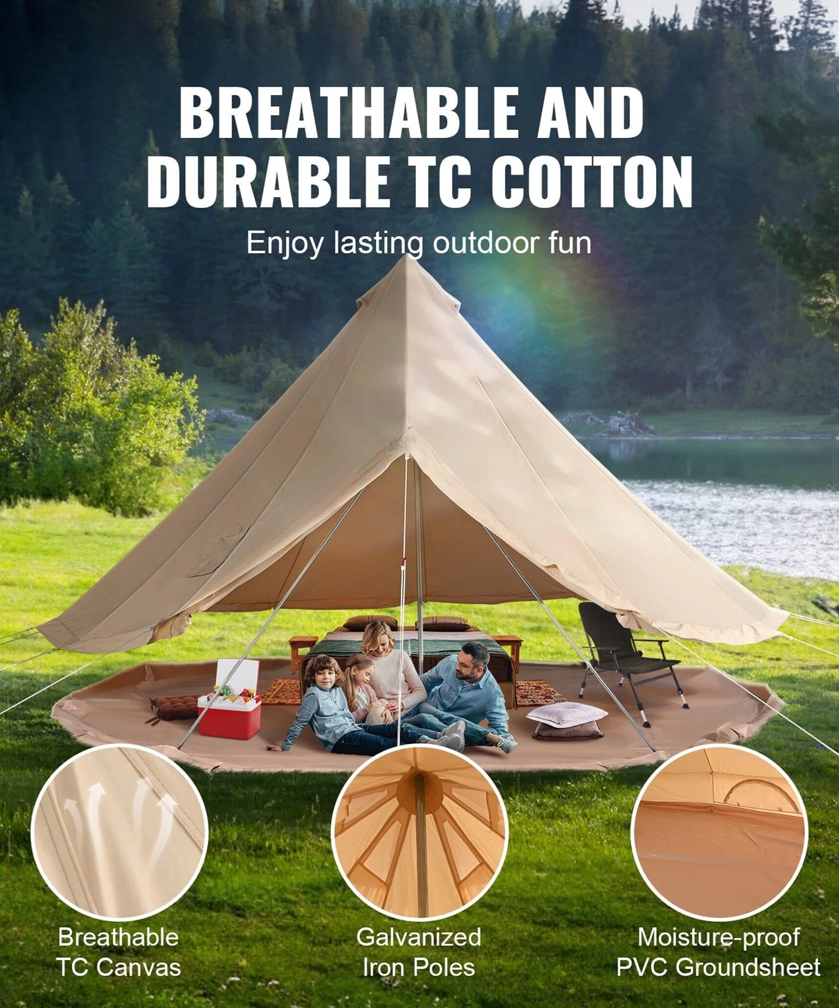 Premium 4-Season Camping Canvas Bell Yurt Tent With Stove Jack (SAK47589)