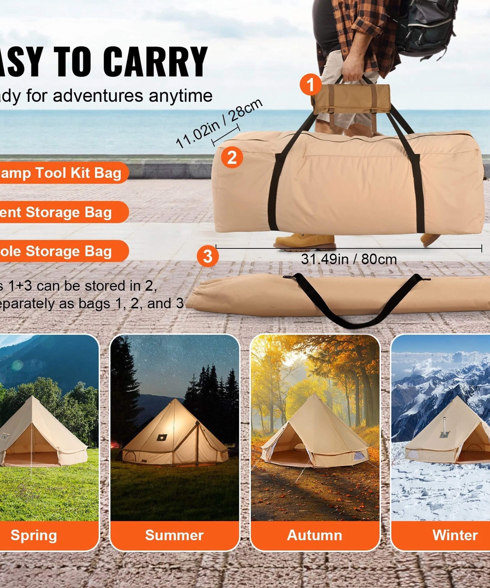 Premium 4-Season Camping Canvas Bell Yurt Tent With Stove Jack (SAK47589)
