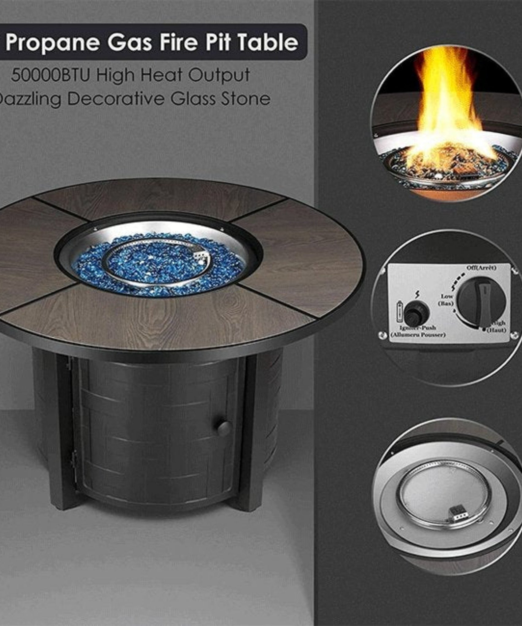 Alora Premium 42-Inch Outdoor 50K BTU Propane Patio Gas Fire Pit Coffee Table W/ Cover (SAK95331)