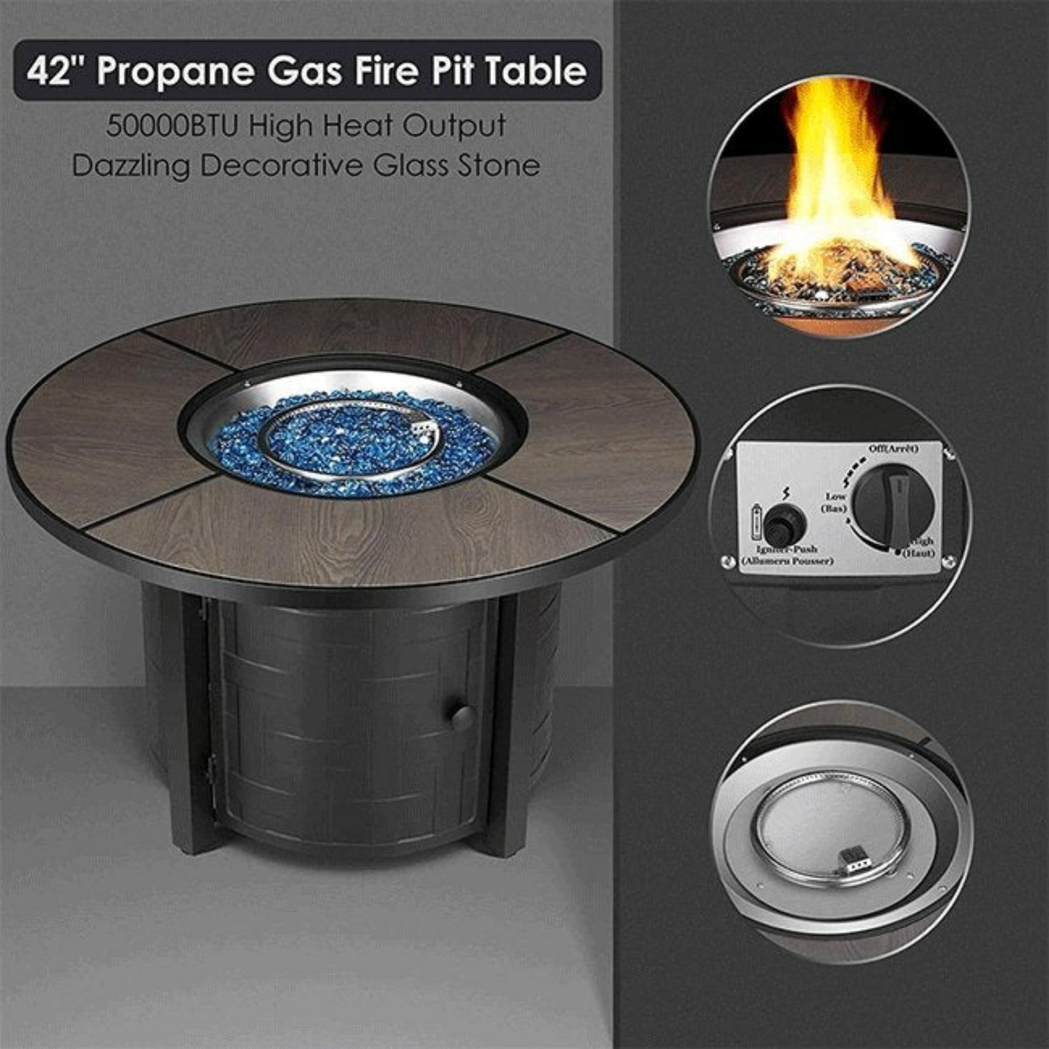 Alora Premium 42-Inch Outdoor 50K BTU Propane Patio Gas Fire Pit Coffee Table W/ Cover (SAK95331)