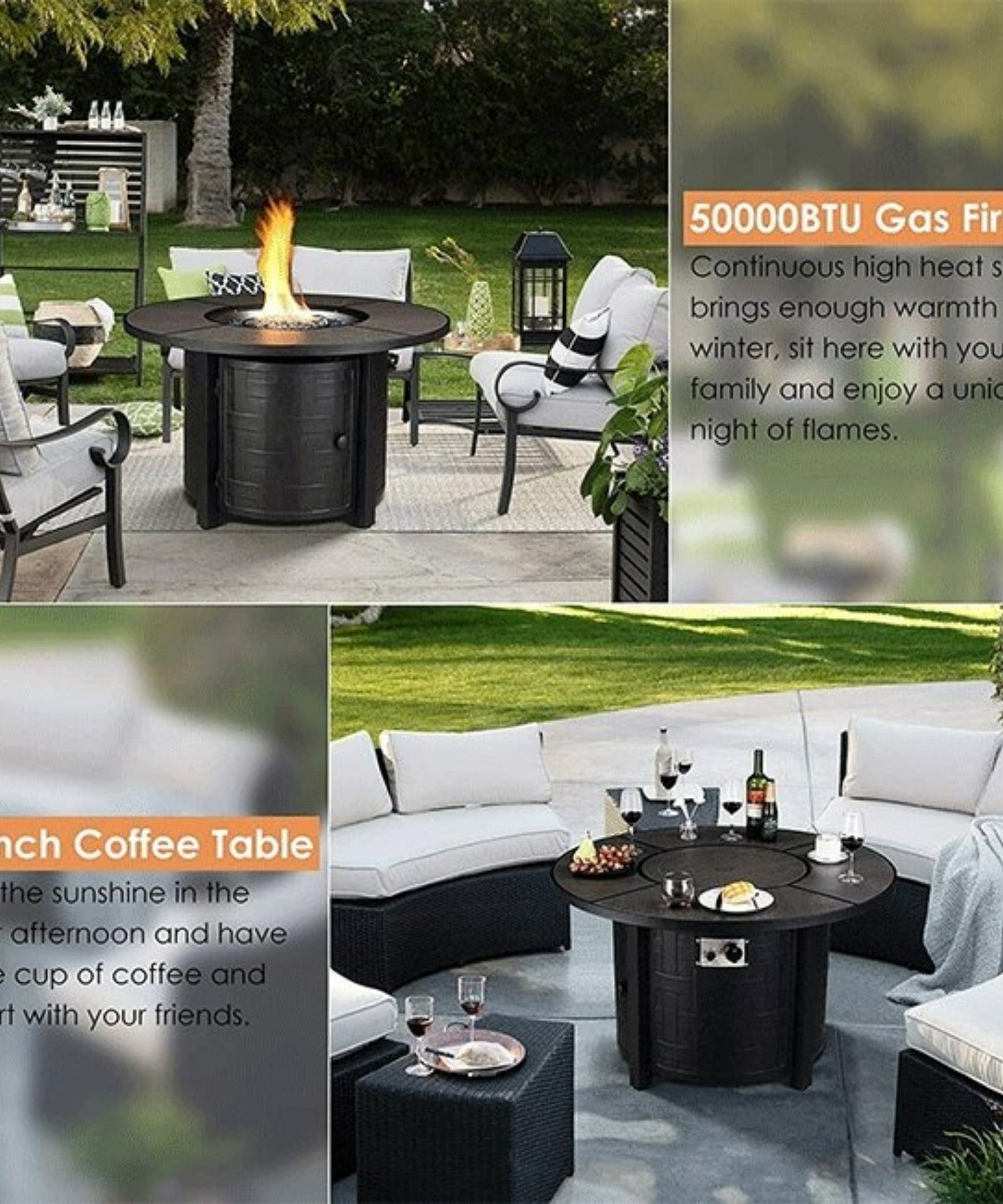 Alora Premium 42-Inch Outdoor 50K BTU Propane Patio Gas Fire Pit Coffee Table W/ Cover (SAK95331)