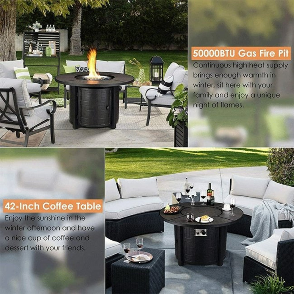 Alora Premium 42-Inch Outdoor 50K BTU Propane Patio Gas Fire Pit Coffee Table W/ Cover (SAK95331)