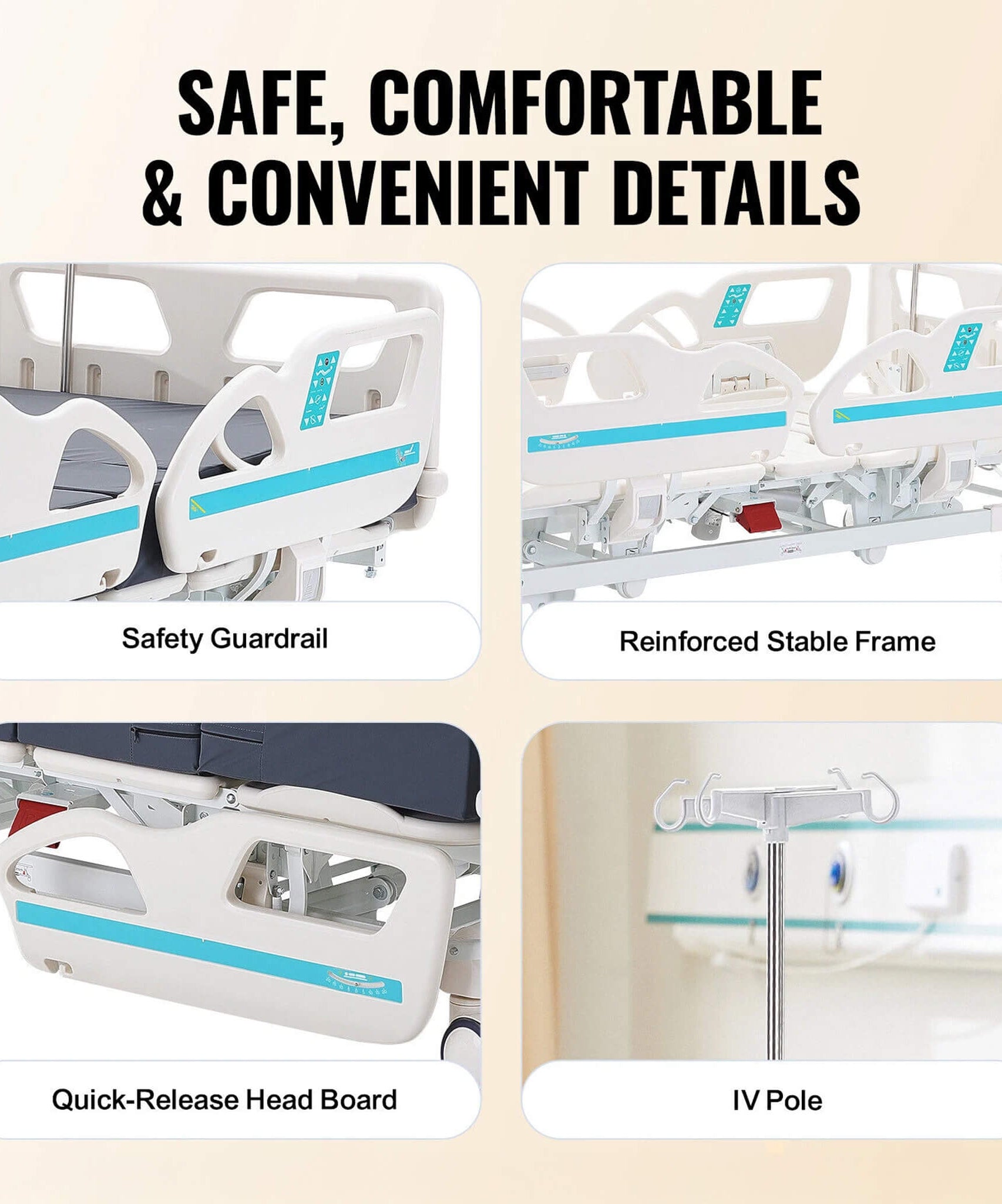 Premium 5-Function Electric Adjustable Medical Hospital Bed With Cardiac Position, 550LBS (SAK62312)
