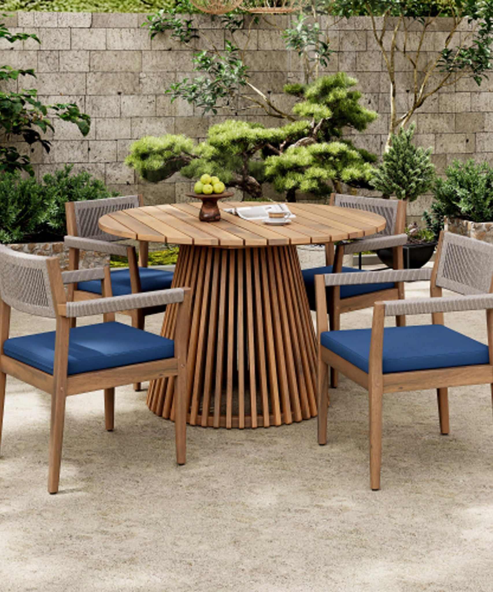 Alora Premium 5-Piece Outdoor Acacia Wood Patio Furniture Set With Braided Dining Chairs, Cushions, And Dining Table (SAK26754)