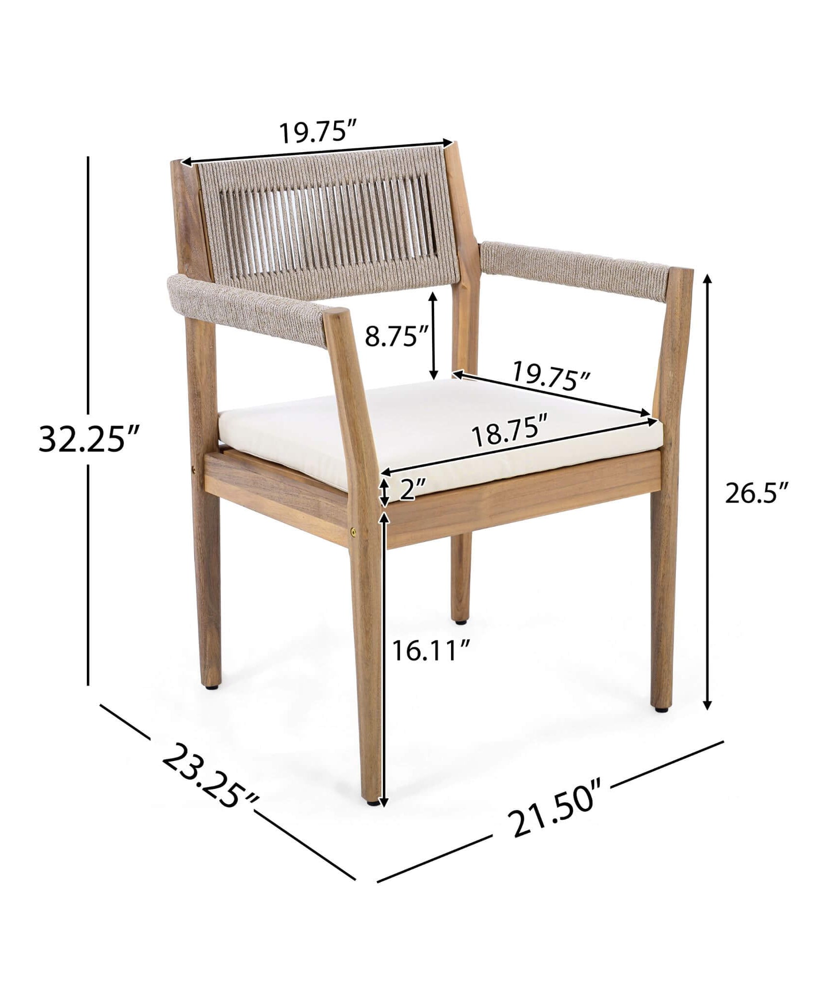 Alora Premium 5-Piece Outdoor Acacia Wood Patio Furniture Set With Braided Dining Chairs, Cushions, And Dining Table (SAK26754)