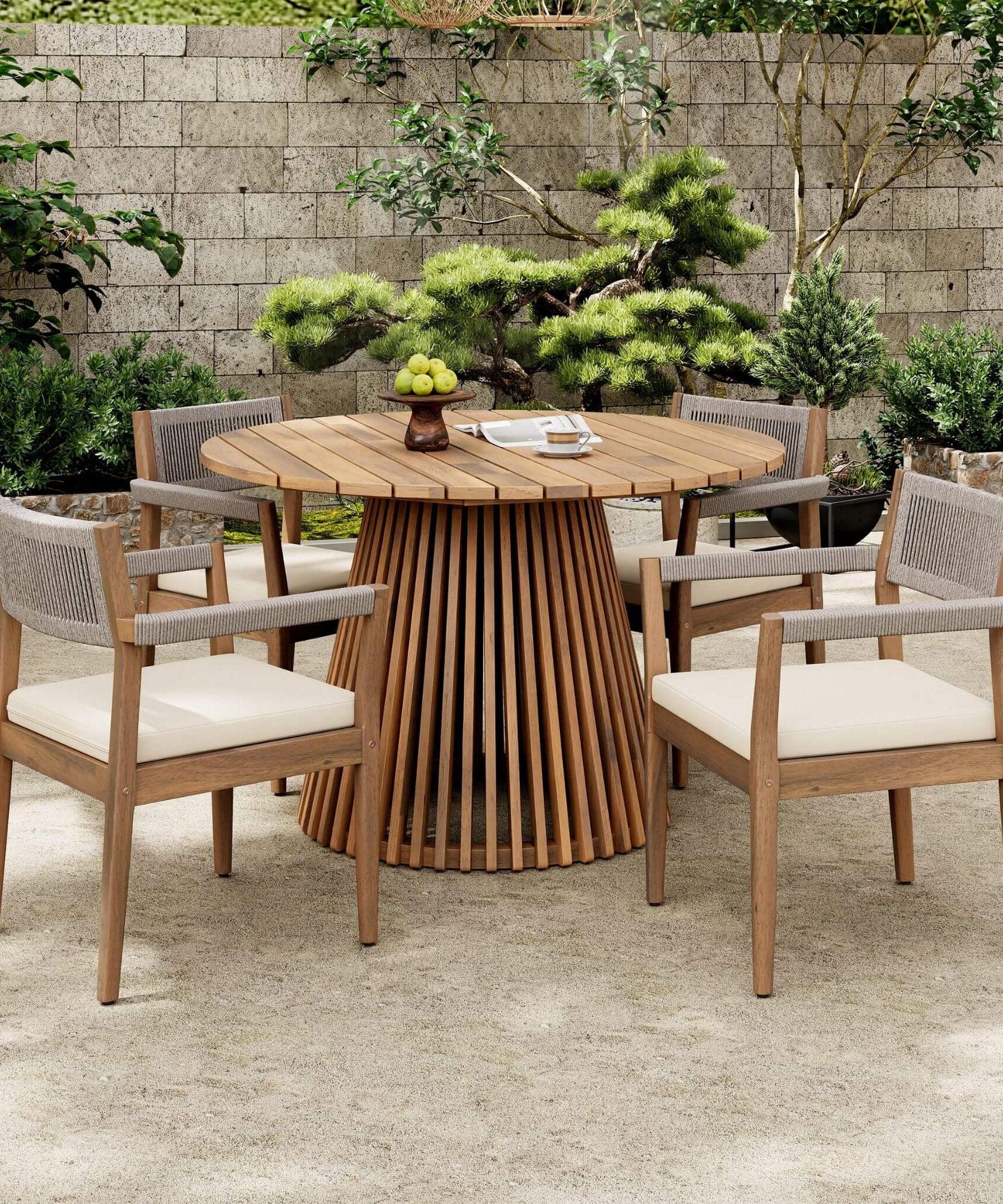 Alora Premium 5-Piece Outdoor Acacia Wood Patio Furniture Set With Braided Dining Chairs, Cushions, And Dining Table (SAK26754)