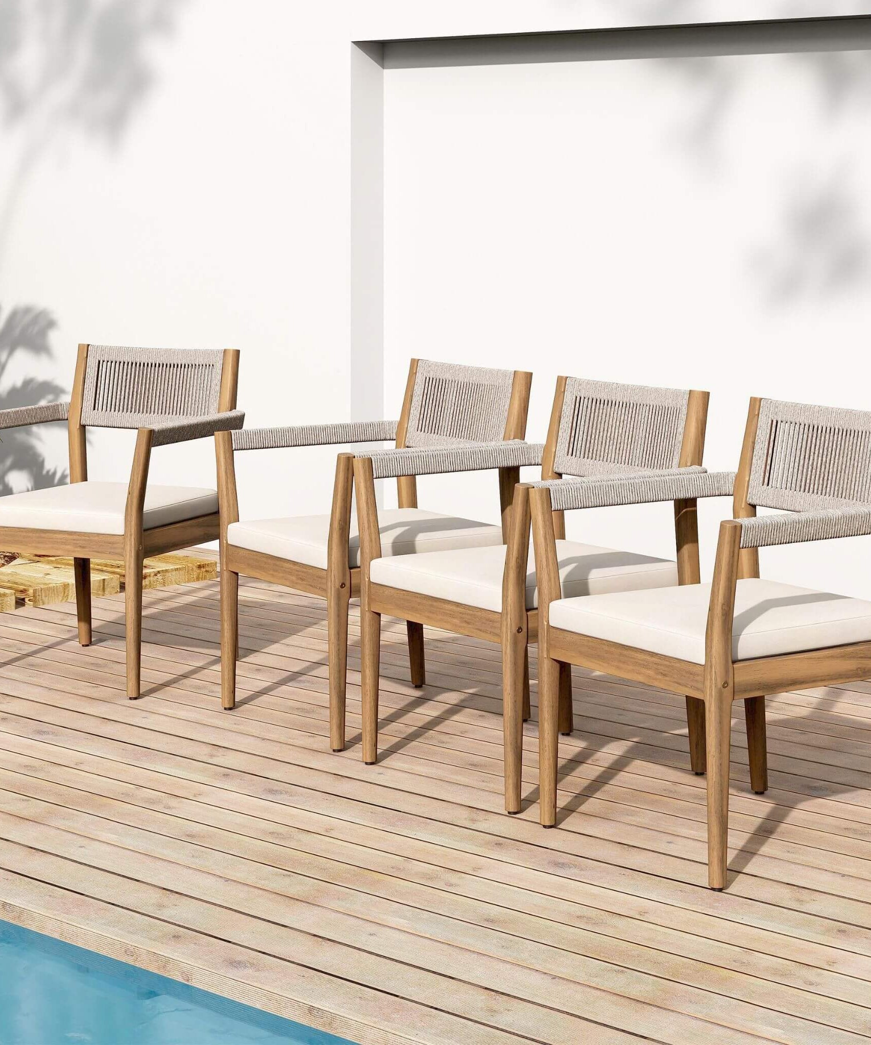 Alora Premium 5-Piece Outdoor Acacia Wood Patio Furniture Set With Braided Dining Chairs, Cushions, And Dining Table (SAK26754)