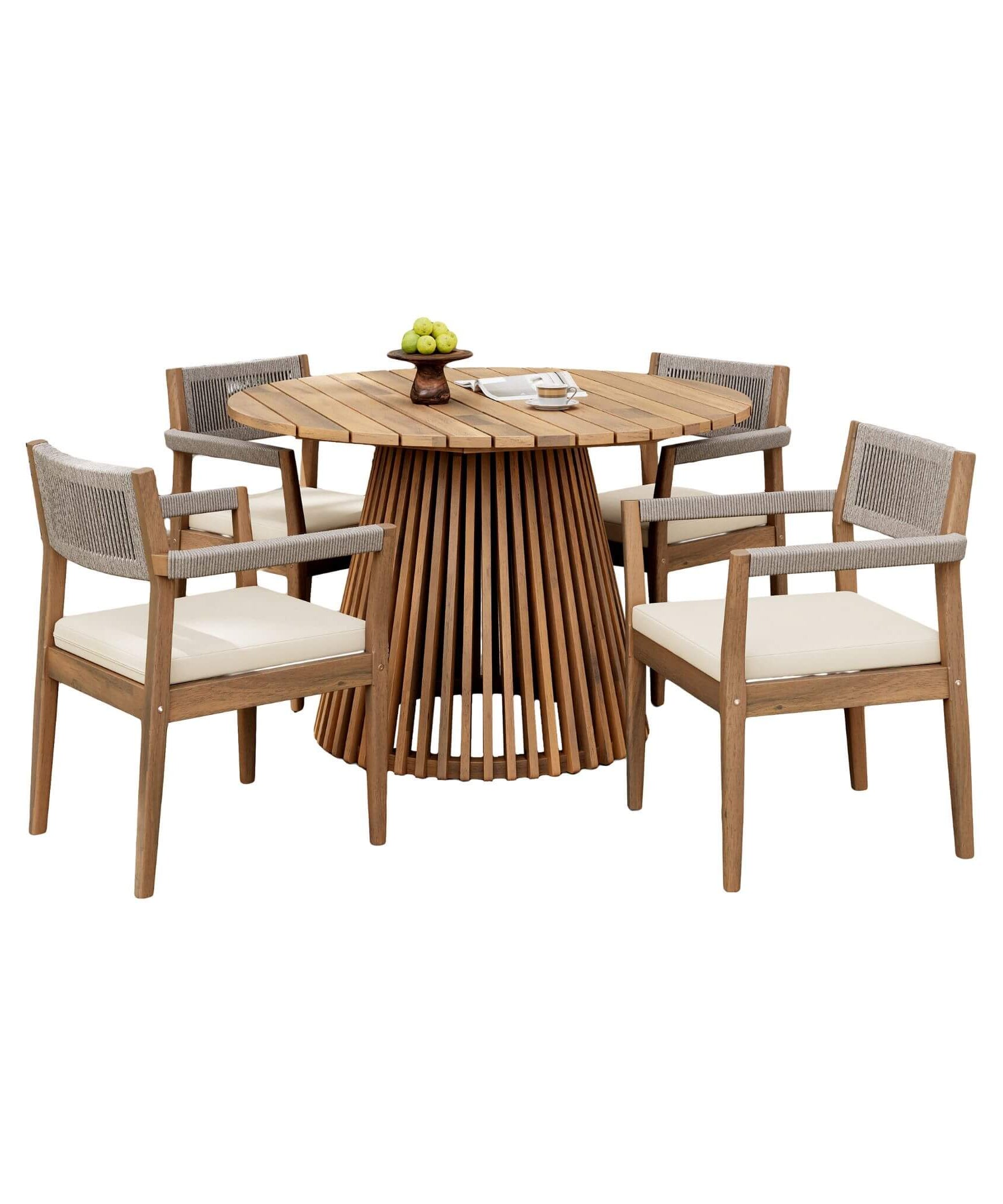 Alora Premium 5-Piece Outdoor Acacia Wood Patio Furniture Set With Braided Dining Chairs, Cushions, And Dining Table (SAK26754)