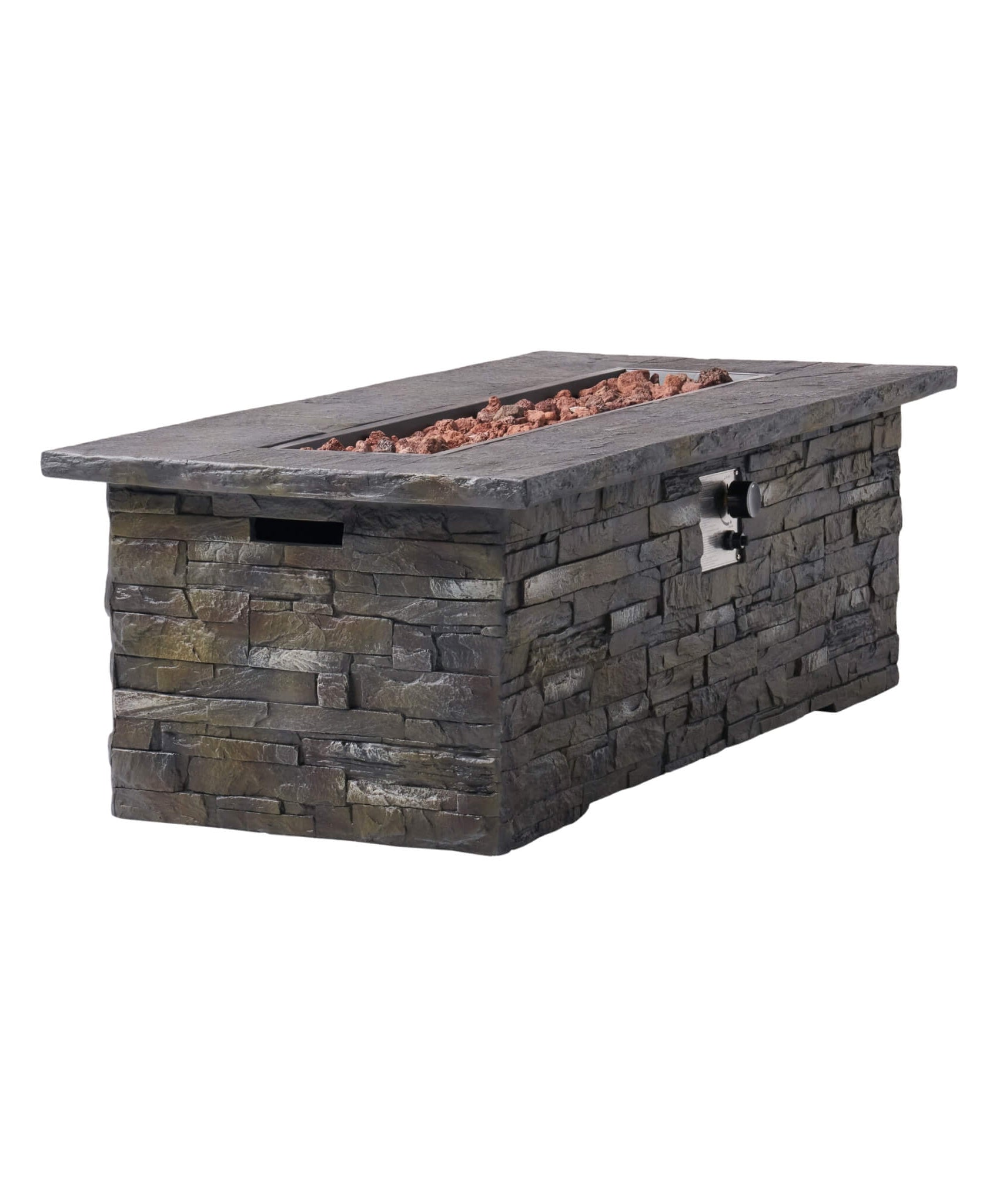 Alora Premium 56" Outdoor Rectangular Concrete Propane Fire Pit W/ Faux Stone Pattern, 50K BTU (SAK31845)