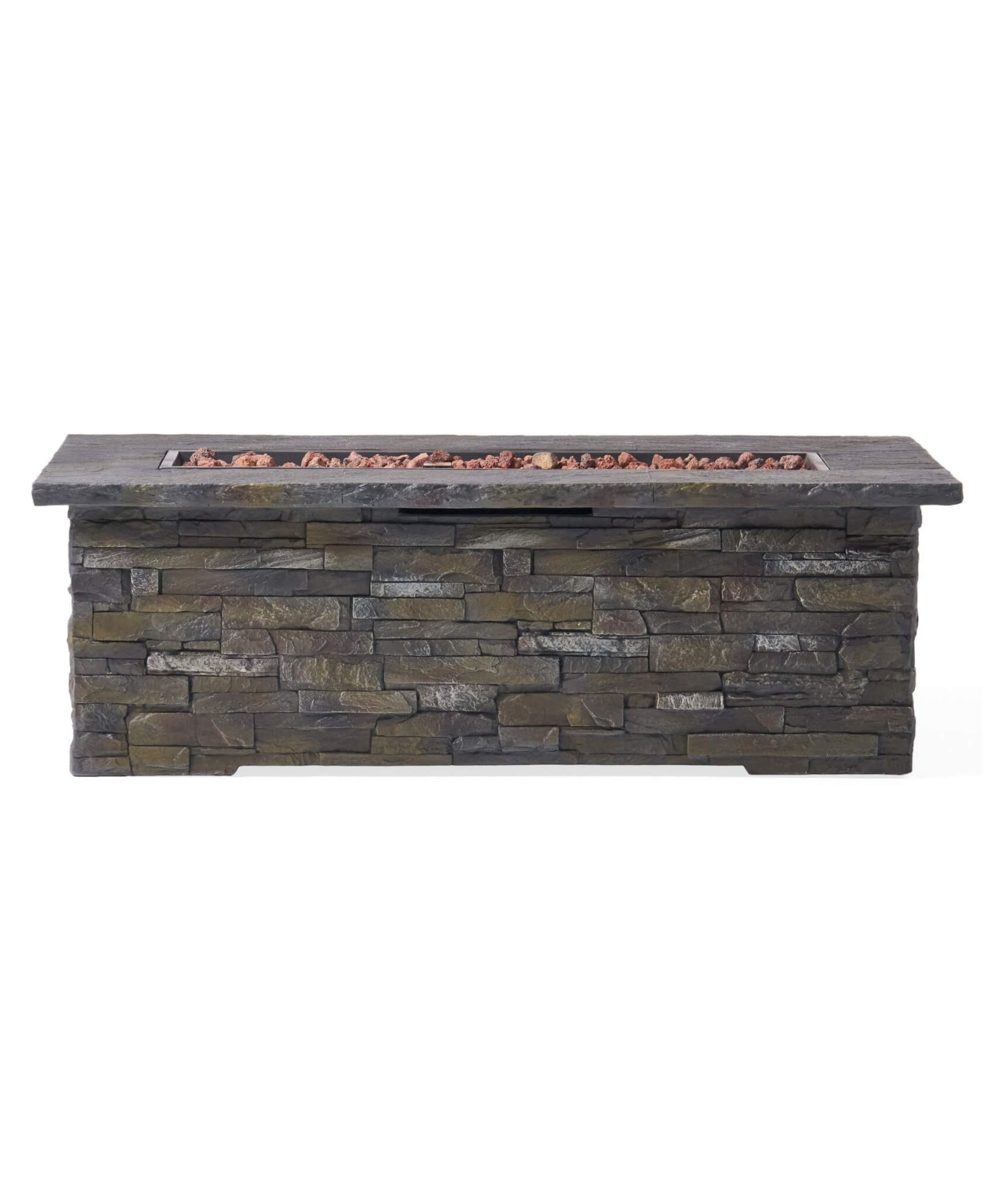 Alora Premium 56" Outdoor Rectangular Concrete Propane Fire Pit W/ Faux Stone Pattern, 50K BTU (SAK31845)